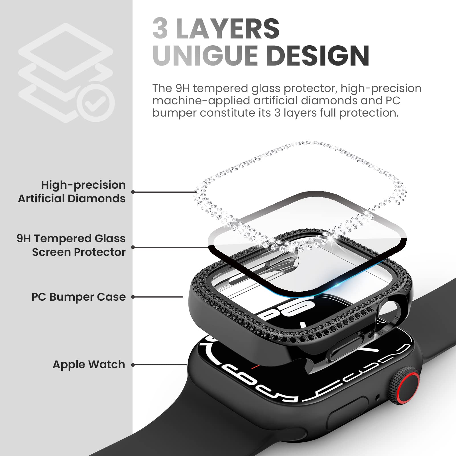 Tensea [3Pack For Apple Watch Screen Protector Case Se 2Nd Generation 6 5 4 40Mm Accessories, Iwatch Hard Diamond Bumper Case Bu