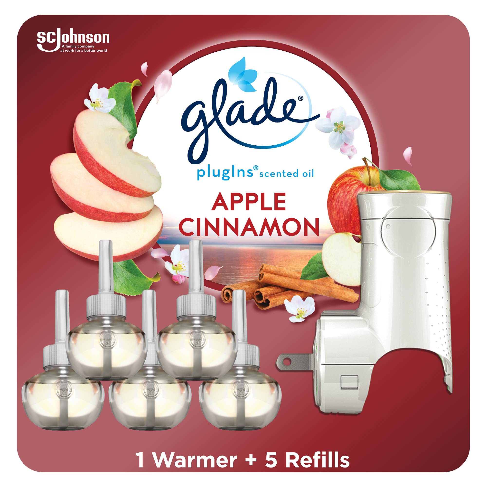 Glade Plugins Refills Air Freshener Starter Kit, Scented And Essential Oils For Home And Bathroom, Apple Cinnamon, 3.35 Fl Oz, 1