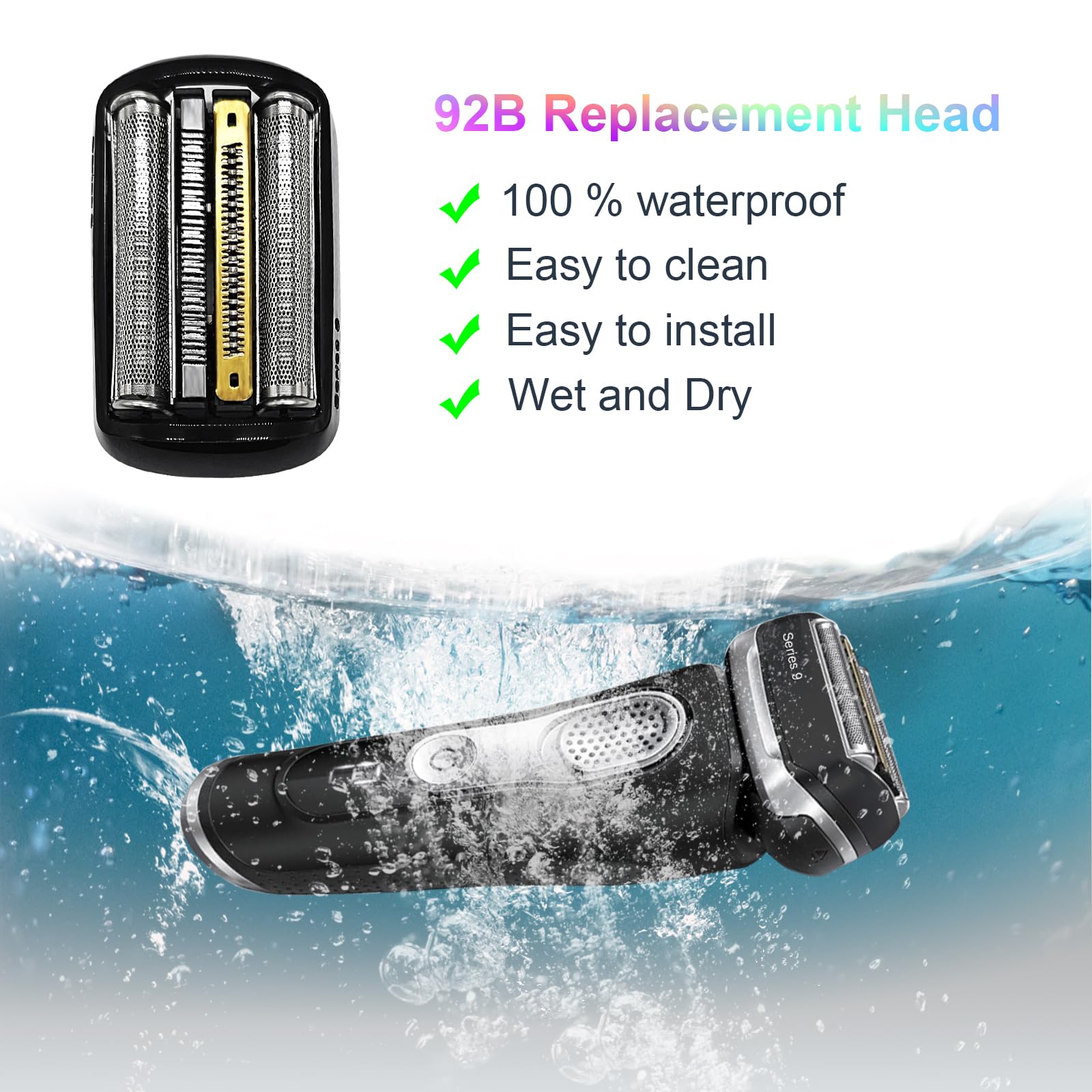 92B Series 9 Electric Shaver Replacement Heads Compatible With Braun Series 9 Electric Razors 290Cc, 9291Cc, 9370Cc, 9293S, 9385
