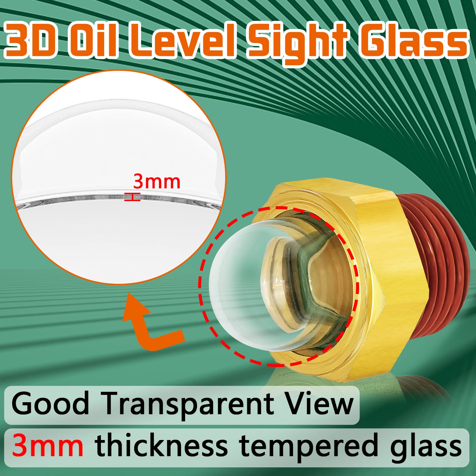 Domed Oil Sight Glass, 3/4'' Npt Hex Head Oil Sight Glass, Brass Bulls Eye Sight Glass Liquid Level Gauge Oil Indicator Window F