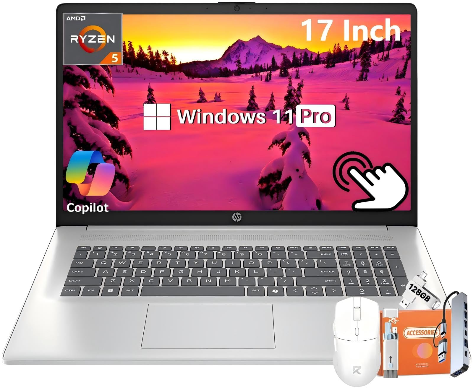 HP 17.3 Touchscreen Laptop for Business, AMD Ryzen 5 7430U 6-Core, 64 GB RAM, 1 TB SSD, AMD Radeon GPU, HD+ Display, Long Batter