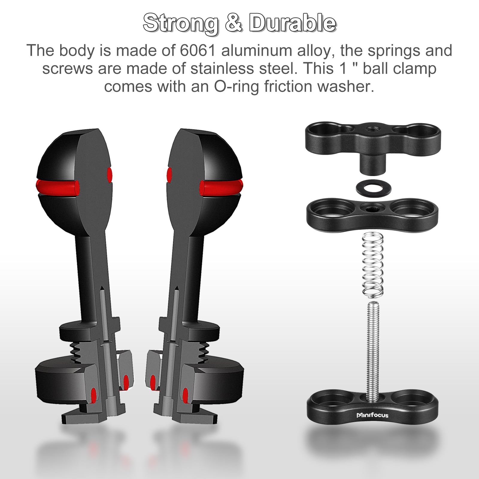 Minifocus 1'' Ball Clamp Mount With Cold Shoe Ball Mount Head Base Adapter Connector For Diving Light Arm Underwater Camera Wate