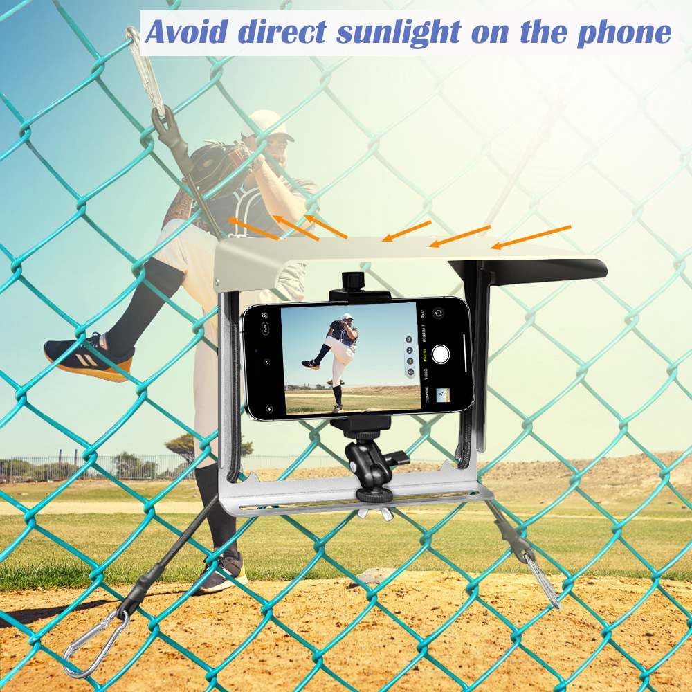 Cell Phone Fence Mount With Shade, Bumove Fence Phone Holder For Iphone, Gopro, Mevo Start And Other Action Cameras, For Recordi