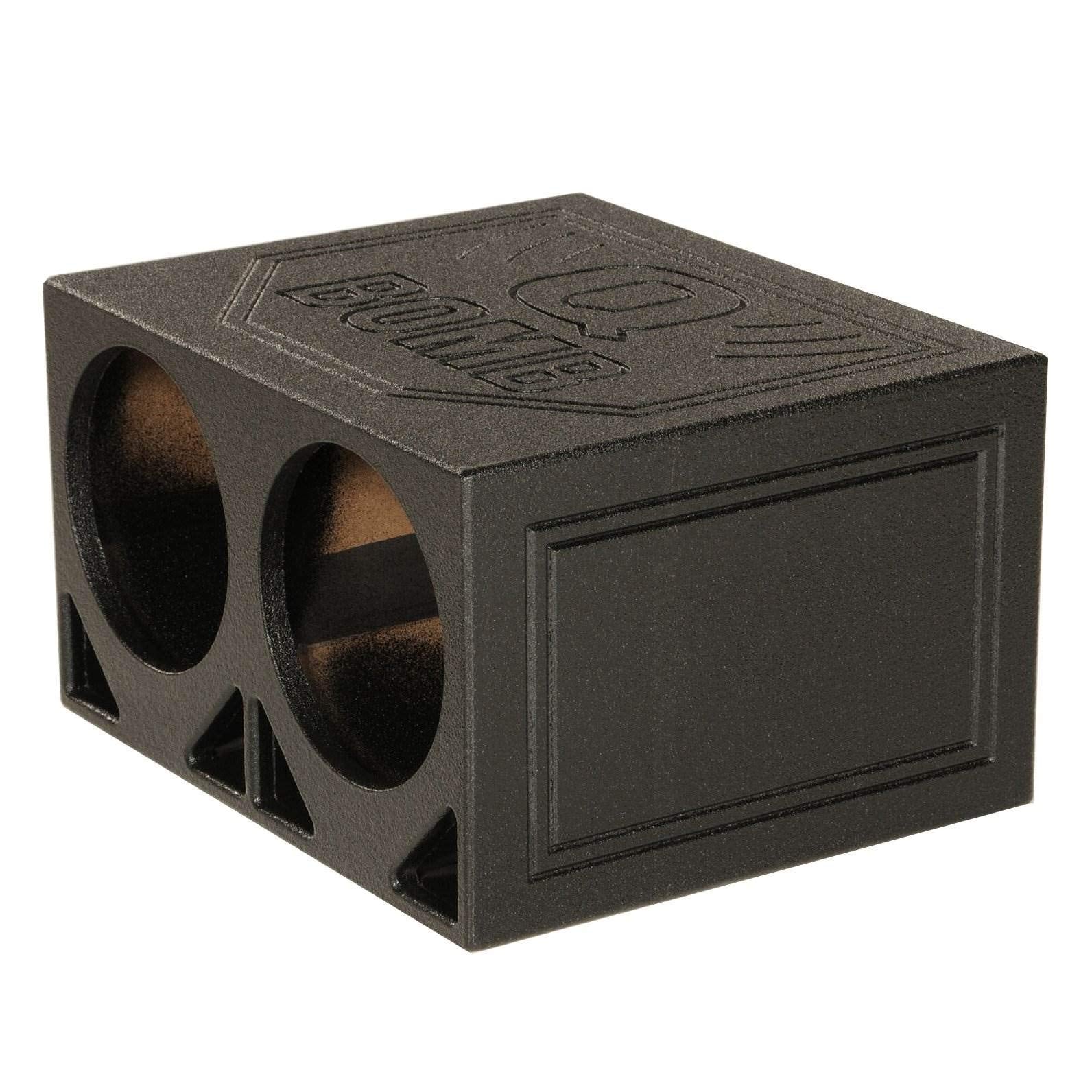 Q Power Dual 10" Vented Subwoofer Enclosure Box, Black, Model QBOMB10TB, Durable Bedliner Spray, Spring Loaded Terminals