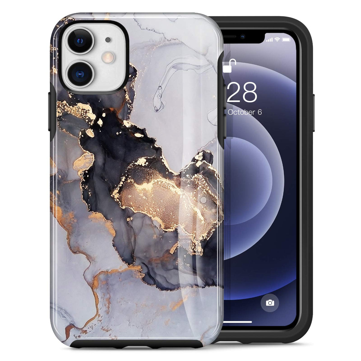 Dutyway Case For Iphone 12, Cute Gold Glitter Marble Phone Cases For Iphone 12 Pro, Shockproof Rugged Bumper Protective Soft Sil