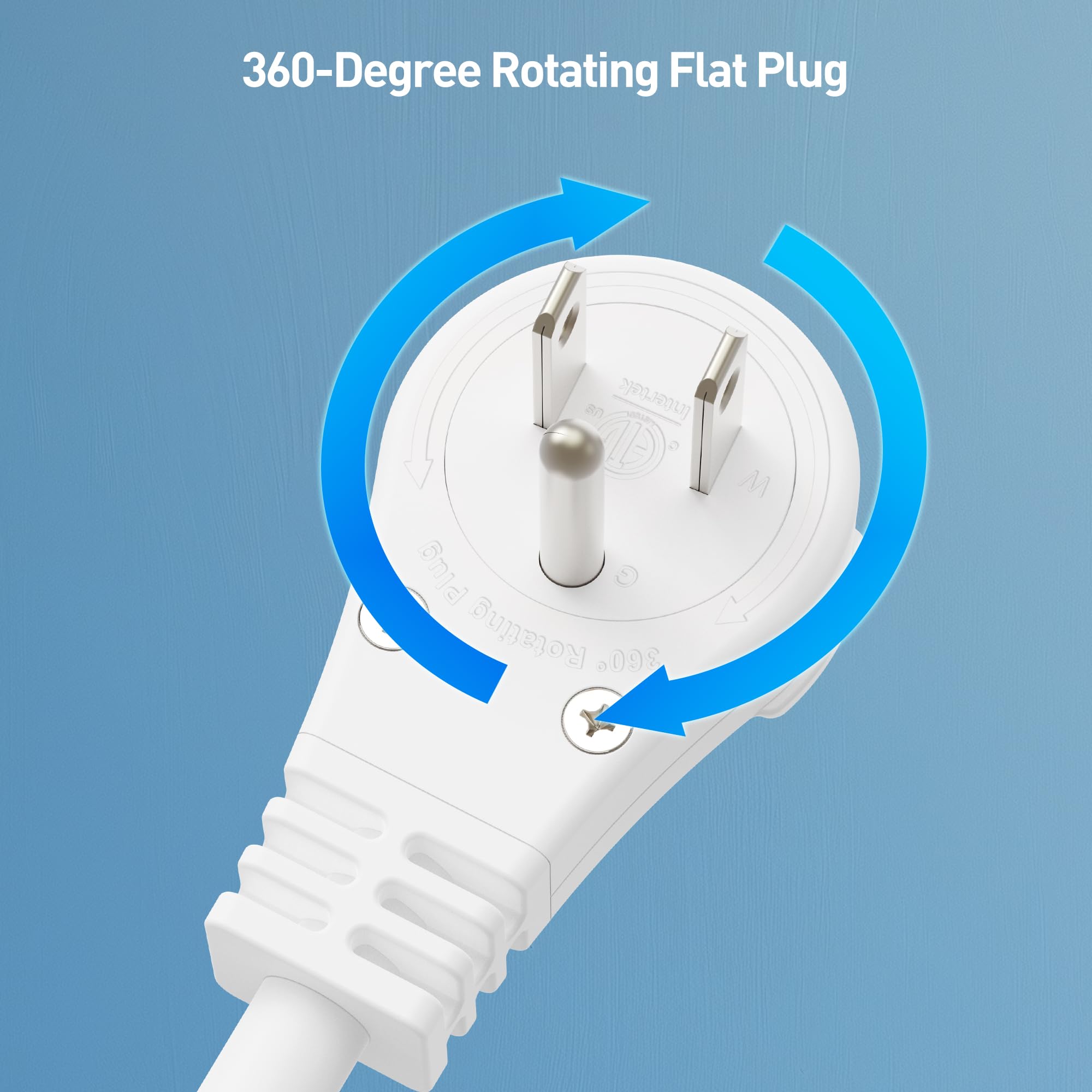 [Etl Listed] Cable Matters 2 Pack 16 Awg 360 Rotating Flat Plug Extension Cord   10Ft, Low Profile 3 Prong Power Extension Cords