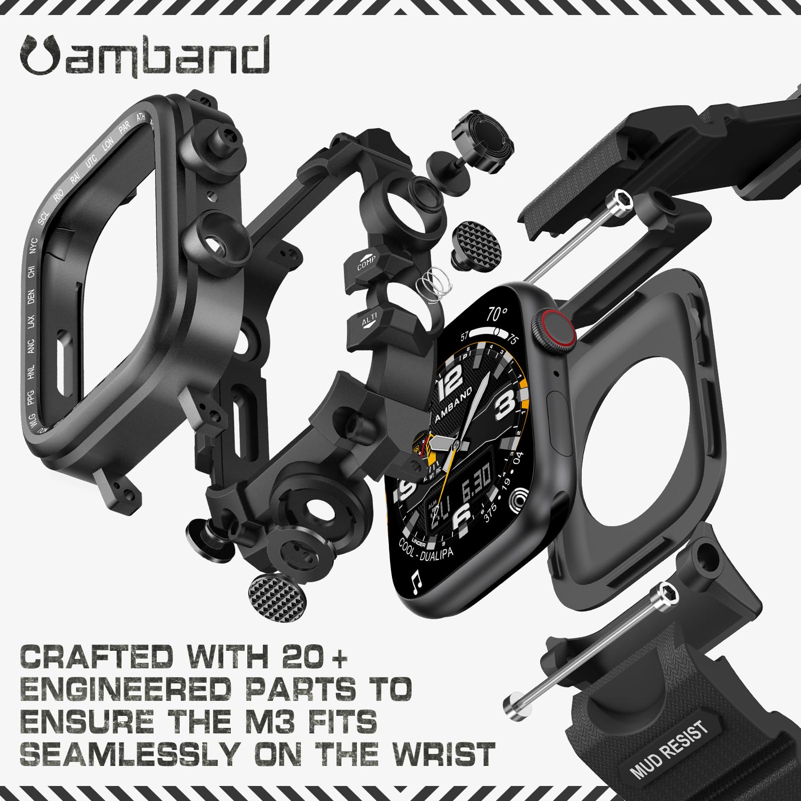 Amband M3 Rugged Case With Band Designed For Apple Watch Series 9/8/7 45Mm   Black