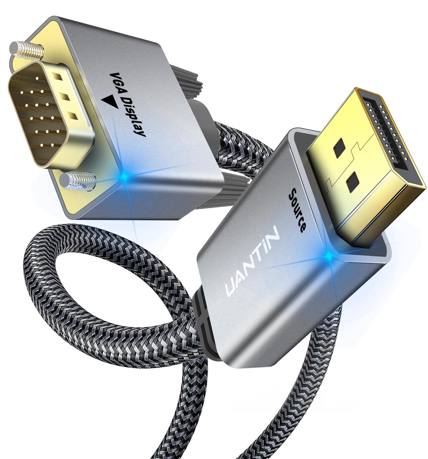 Uantin Displayport To Vga Cable Adapter 6Ft |Aluminum Shell, Nylon Braided| Gold Plated Plugs 1080P Display Port Dp Source To Vg