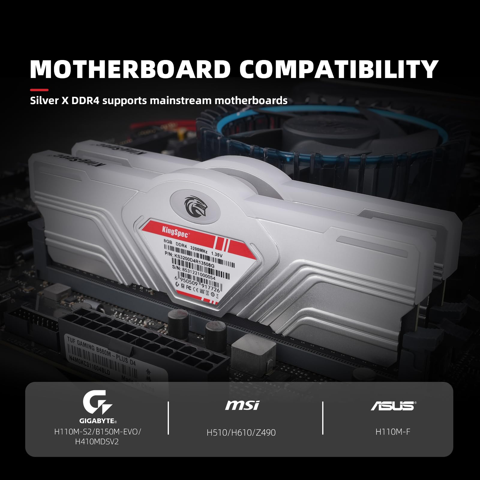 Kingspec Silver X 16Gb Kit(2X8Gb) Ddr4 Ram Memory 3600Mhz With Rgb Heatsink, 1.35V Cl18 Xmp2.0   Computer Memoria For Gaming Pc/