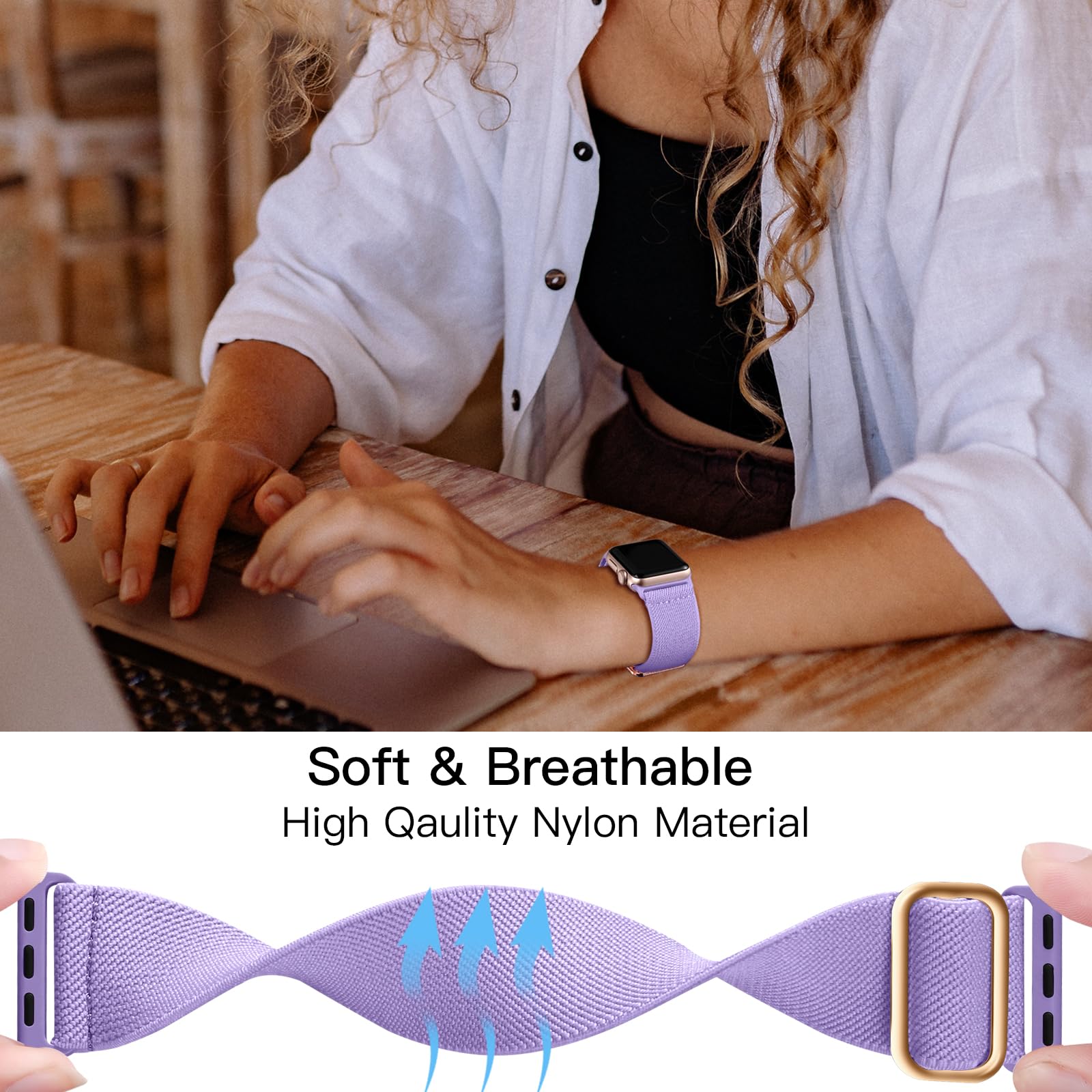 Lerobo Compatible With Apple Watch Ultra 2 Bands 49Mm Series 9 10 46Mm 45Mm Se Sport Band 44Mm 42Mm Men Women Stretchy Nylon Sol