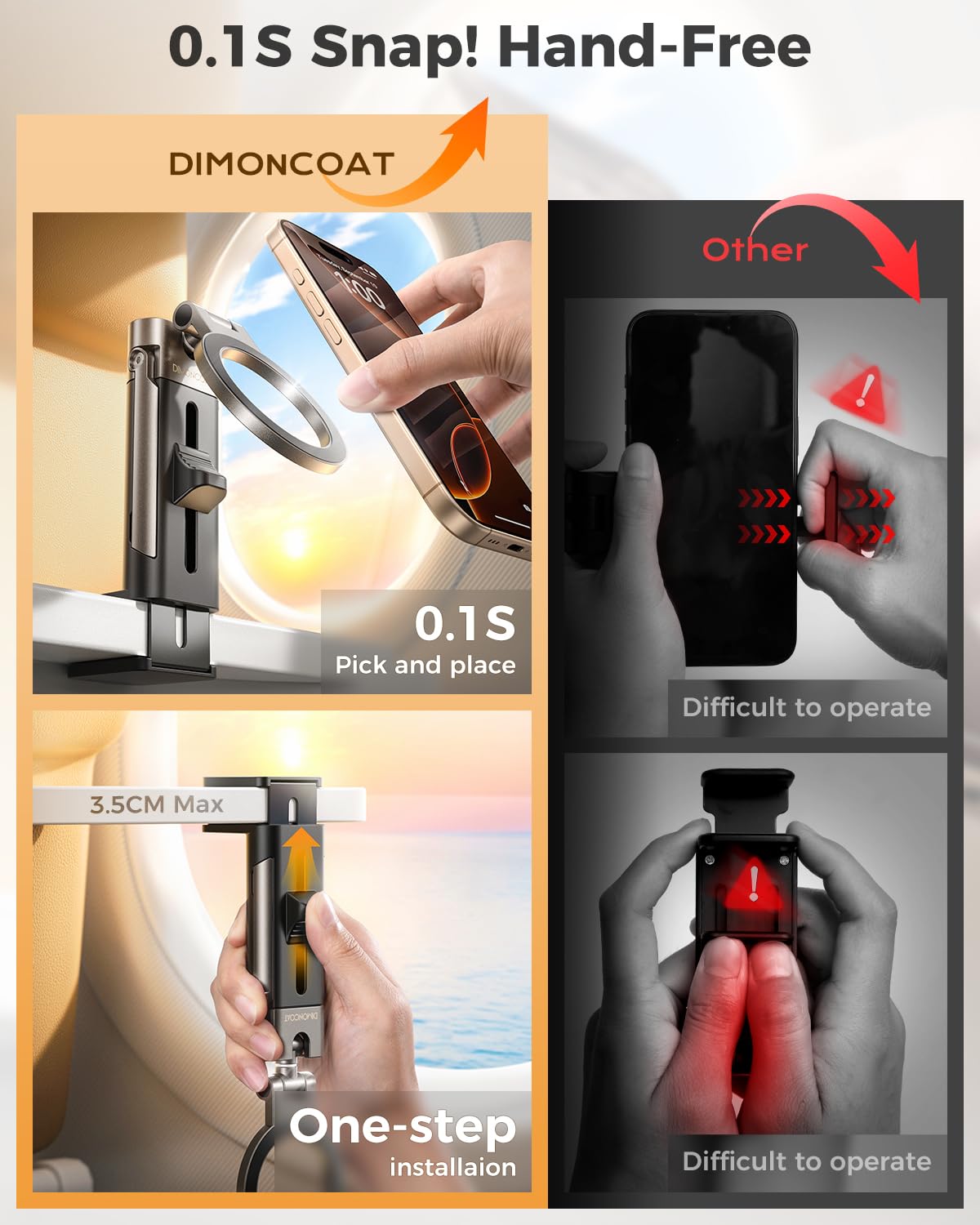 Dimoncoat For Metal Magsafe Airplane Phone Holder [24*N55 Ultra Magnetic] 360 Adjustable Hands-Free Airplane Phone Mount, Airpla