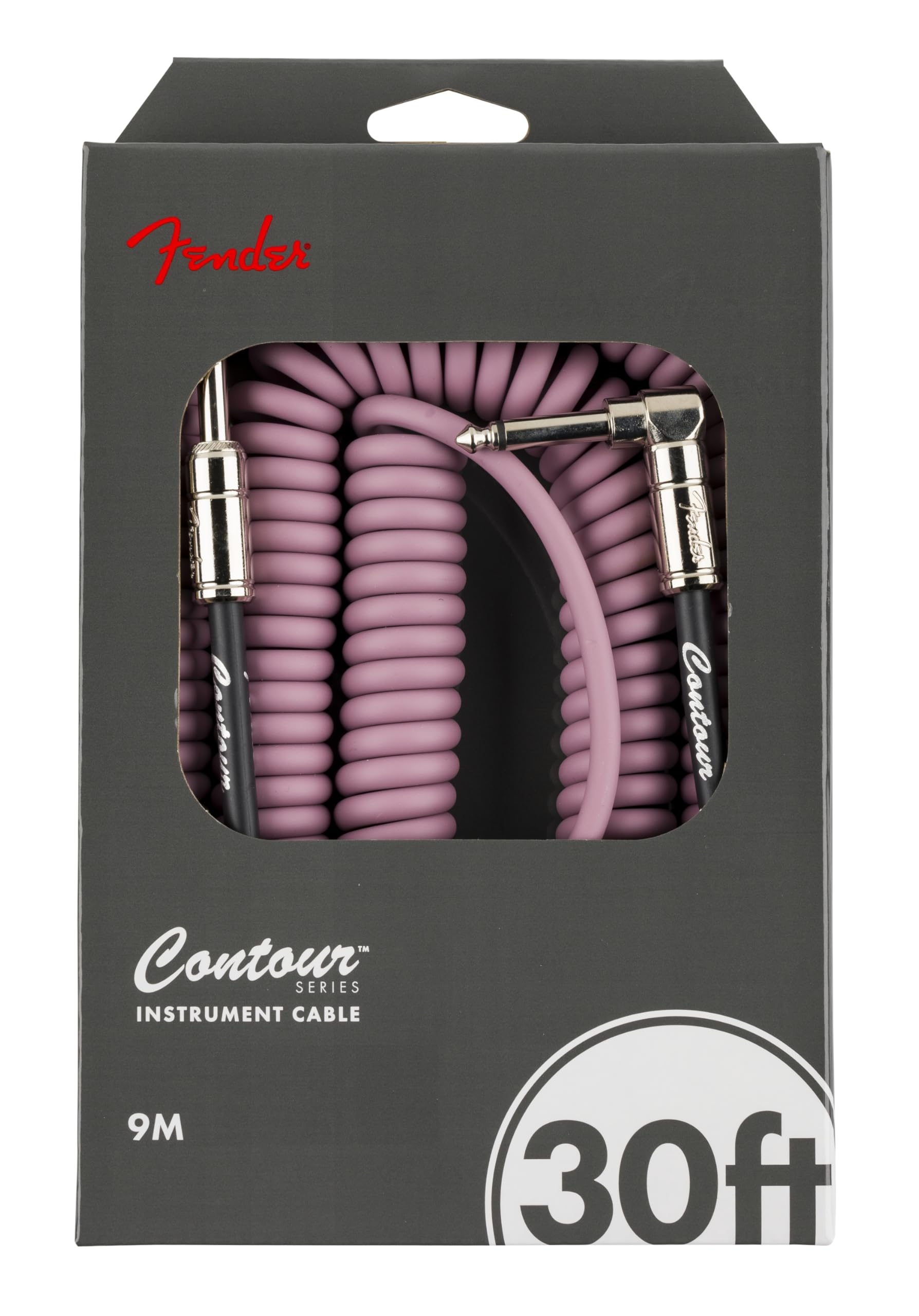 Fender Contour Coiled Instrument Cable, Guitar Accessories, Straight/Angle, Burgundy Mist, 30 Ft