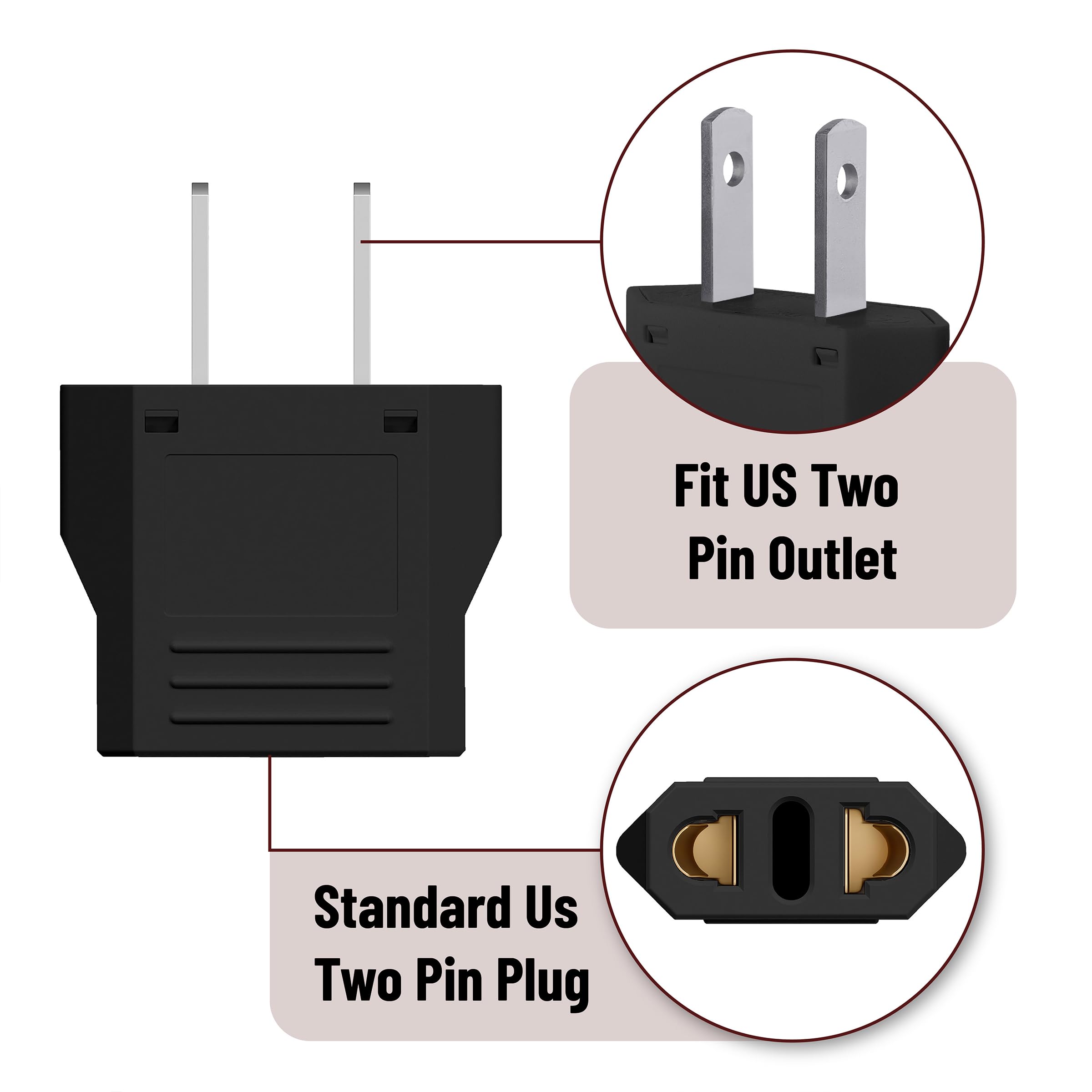 Bates  Europe To Us Plug Adapter, 6 Pack, Black, European To Us Plug Adapter, Eu To Us Plug Adapter, Adapter Europe To Usa, Uk T