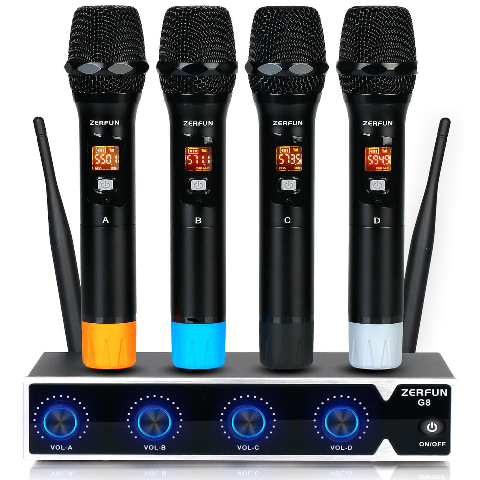 Zerfun Pro Wireless Microphone System 4 Channel, Uhf Metal Cordless Handheld Mics For Church Karaoke Singing, 4X50 Adjustable Fr