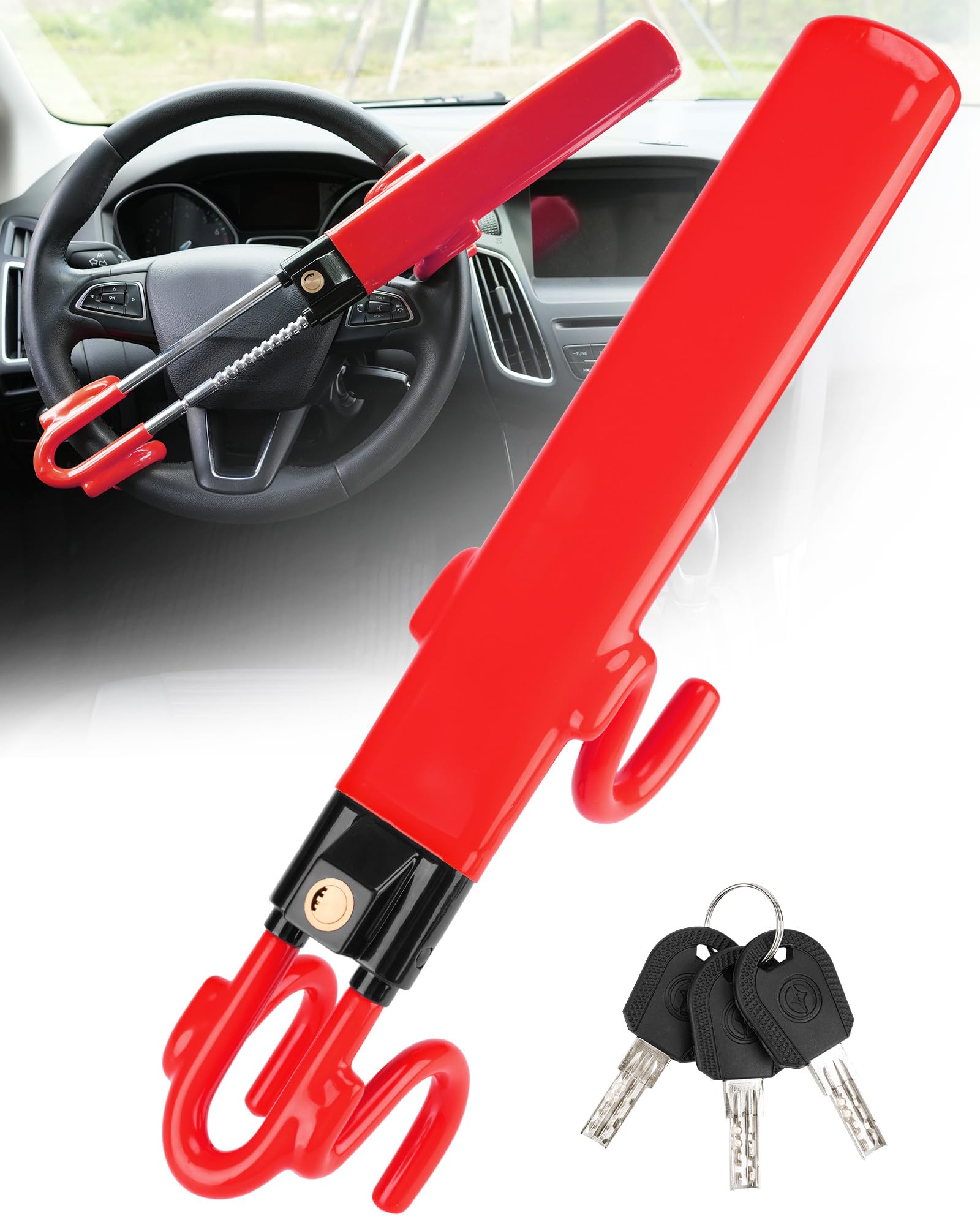 Tevlaphee Steering Wheel Lock Anti-Theft Car Device Heavy Duty Security Car Lock Antitheft Locking Devices Great Deterrent Adjus