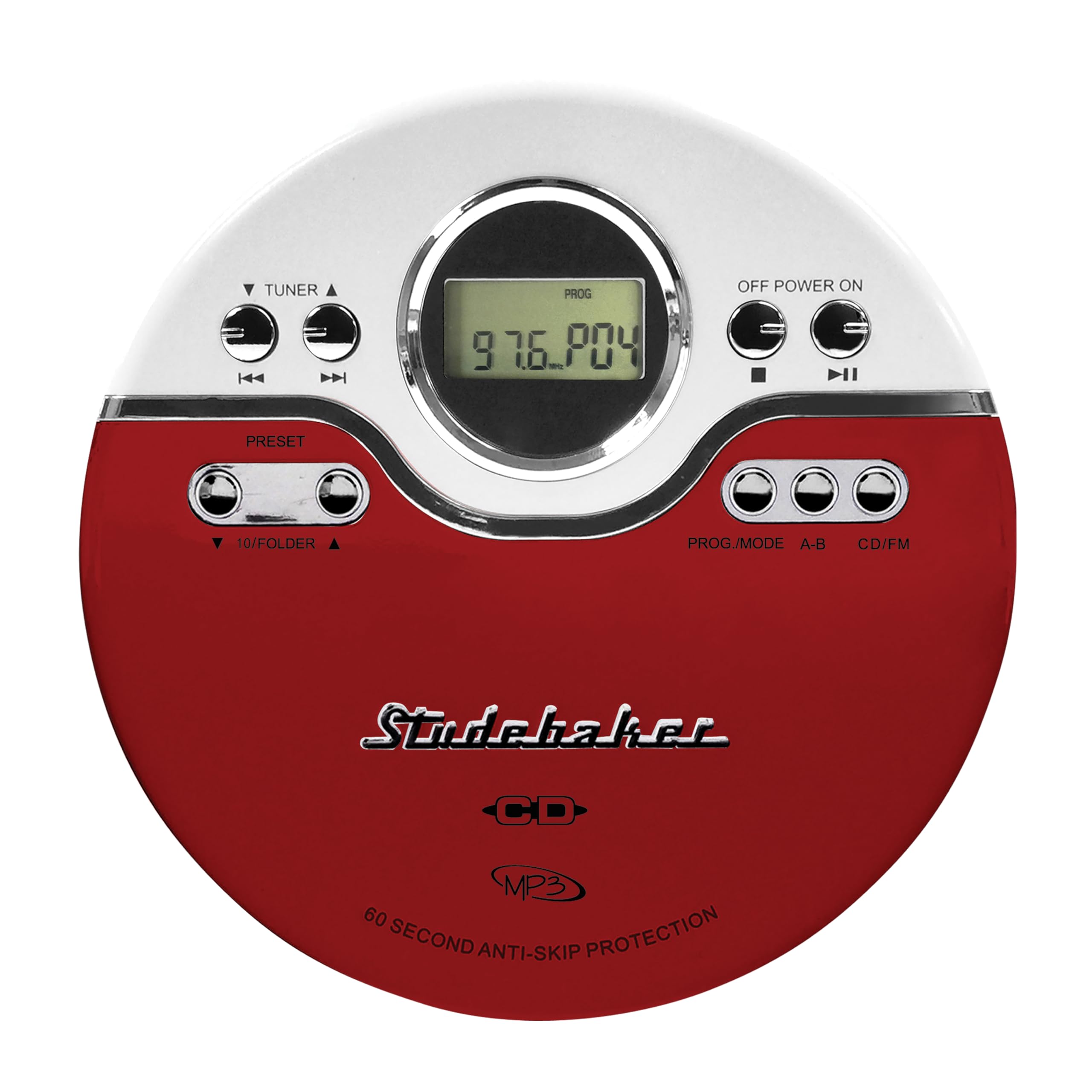 Studebaker Sb3703Rb Joggable Personal Cd/Mp3 Player With Audio Book Compatibility, Bookmark Feature And Fm Pll Radio   Red/Black