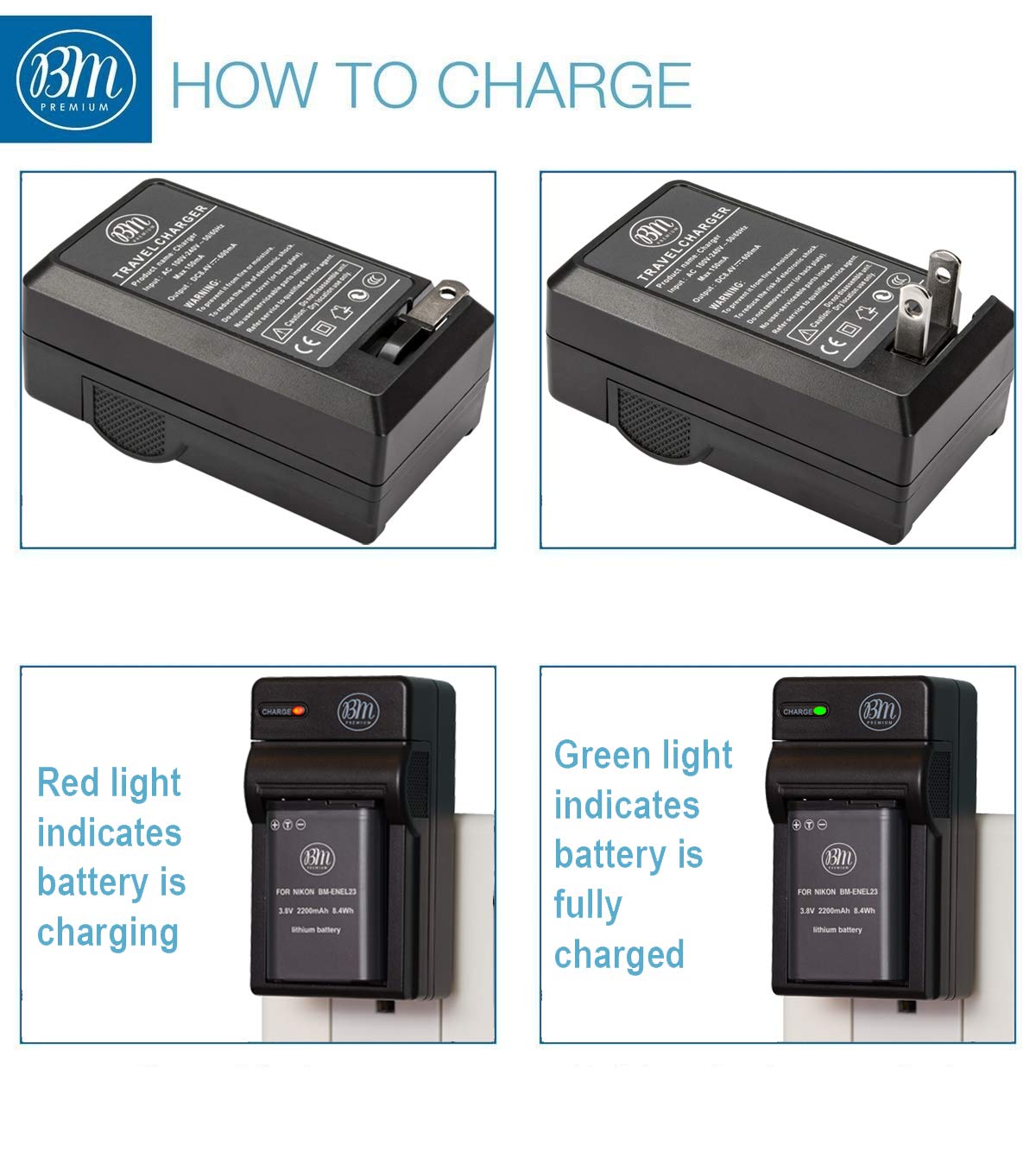 Bm Premium 2 Pack Of En El23 Batteries And Battery Charger For Nikon Coolpix B700, P900, P600, P610, S810C Digital Camera