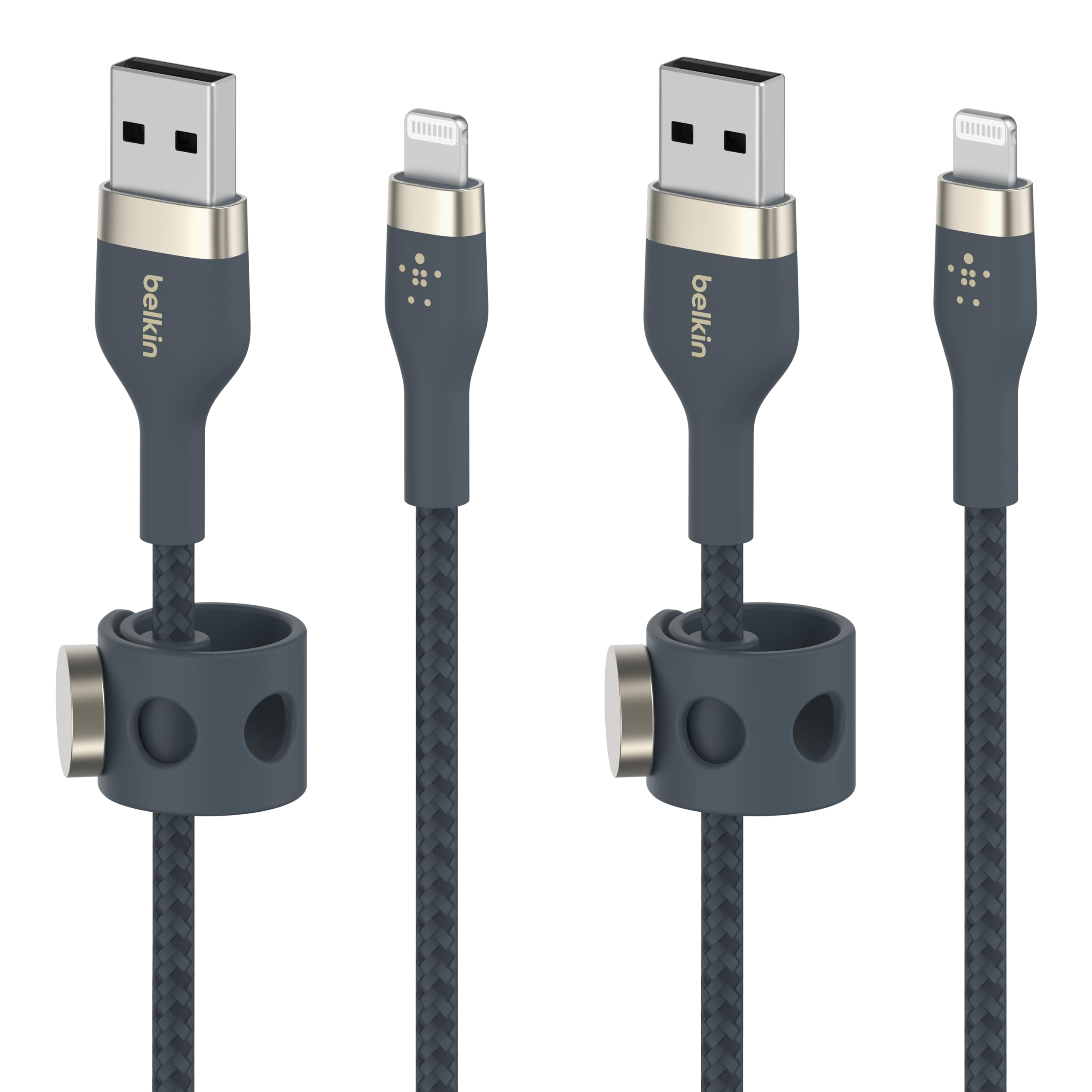 Belkin BoostCharge Pro Flex Braided USB Type A to Lightning Cable (2M/6.6FT), MFi Certified Charging Cable for iPhone 13, 12, 11, Pro, Max, Mini, SE, iPad and More, 2 Pack, Blue