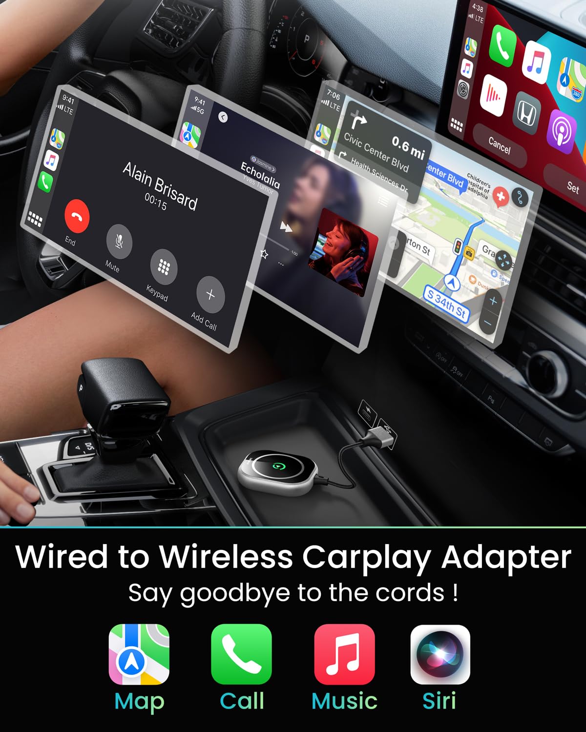 Smqmaw Wireless Carplay Adapter, Converts Factory Wired Carplay To Wireless Carplay Dongle Plug & Play Carplay Wireless Adapter