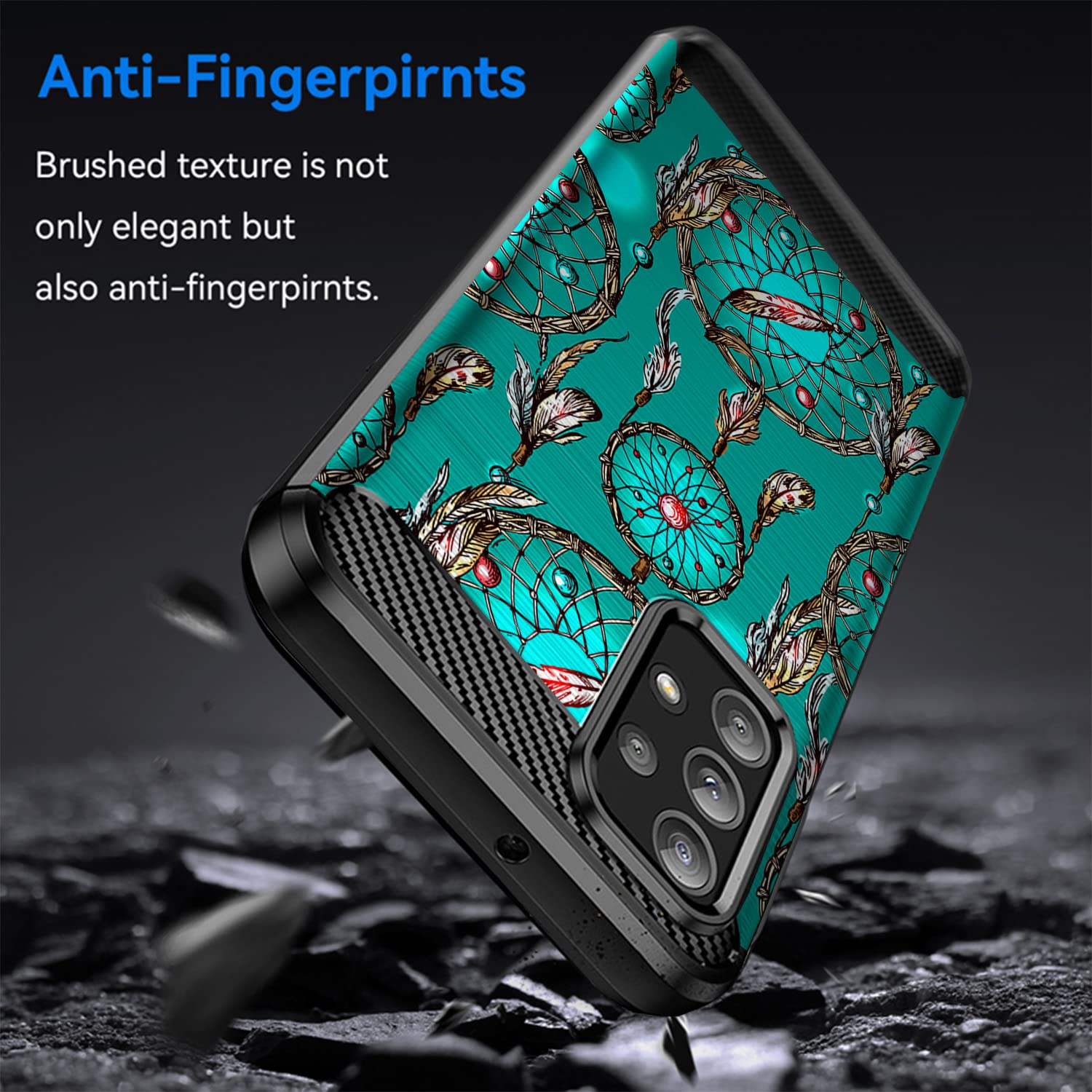 CasesOnDeck Samsung Galaxy A23 5G A23 Phone Case Tribal Floral Matte TPU Carbon Fiber Teal Dreamcatcher