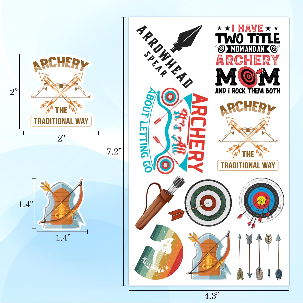 50 Pack Pcs Archery Stickers For Water Bottles Waterproof Vinyl Laptop Scrapbooking Luggage Funny Sports Sticker Packs Set Bulk