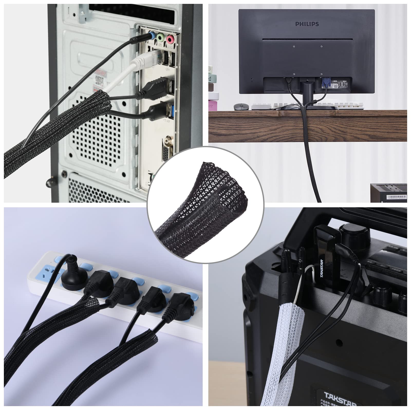 Agptek Cable Sleeve Cover, 2Pack 5Ft   1.8 Inch Cord Management Wire Organizer Under Desk, Home Office Computer Wire Cover Hider