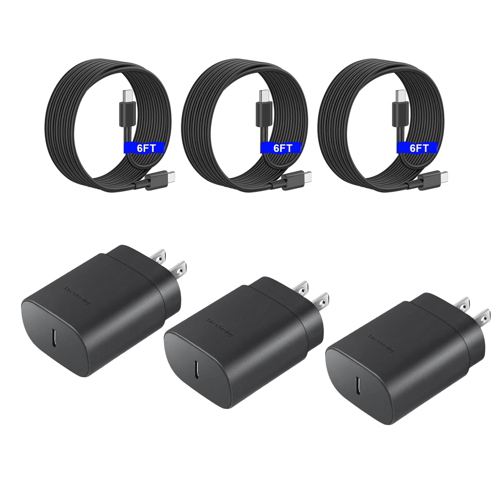 Fast Charger 3Pack 25W Type C Charging Block with 6ft USB C Charger Cable 3Pack Compatible with Samsung Galaxy S25 Ultra/S25/S2