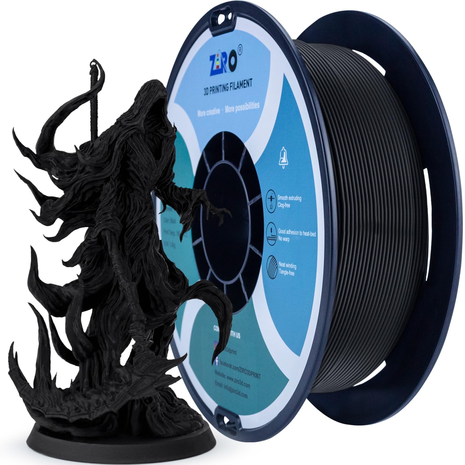 ZIRO Matte PLA Filament 1.75mm, Pure Color No-Shine 3D Printer Filament, High Toughness 3D Printing Material, Black(Matte)