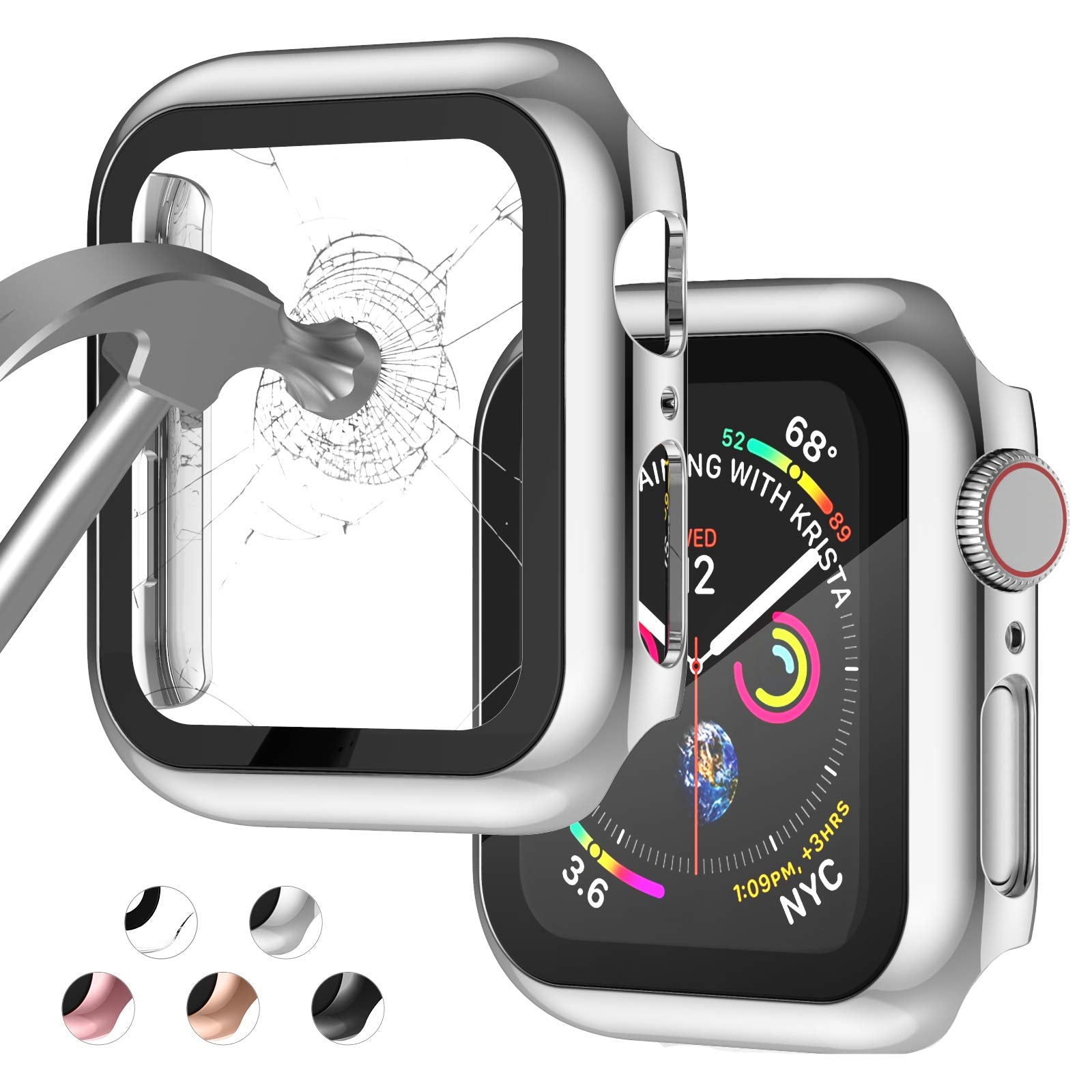 Case Compatible with Apple Watch 44MM Series 6/5/4/SE with Built-in Tempered Glass Screen Protector, All-Around Ultra-Thin Bumpe
