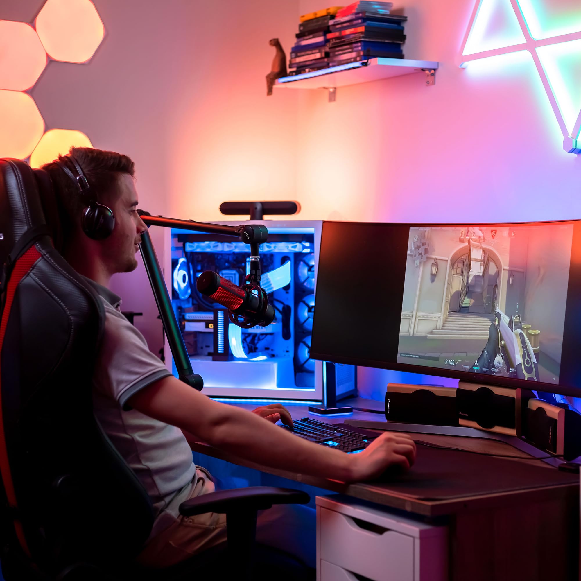 Ixtech Boom Arm   Adjustable 360 Rotatable Microphone Sturdy Stainless Steel Mic Desk, Table Stand Foldable Scissor Stable Mount