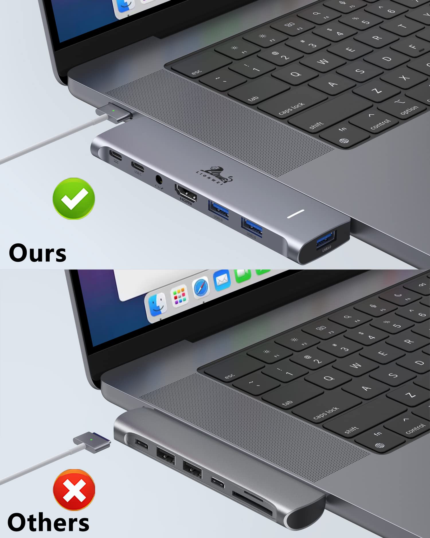 Usb C Hub Adapter For Macbook Pro/Air M1M2M3 2022 2021 2020 13'15'16',Multiport Macbook Adapter Macbook Accessories With 4K Hdmi,3Usb3.0,Audio,100W Thunderbolt Enabled Usb C,Support Magsafe 3 Charging