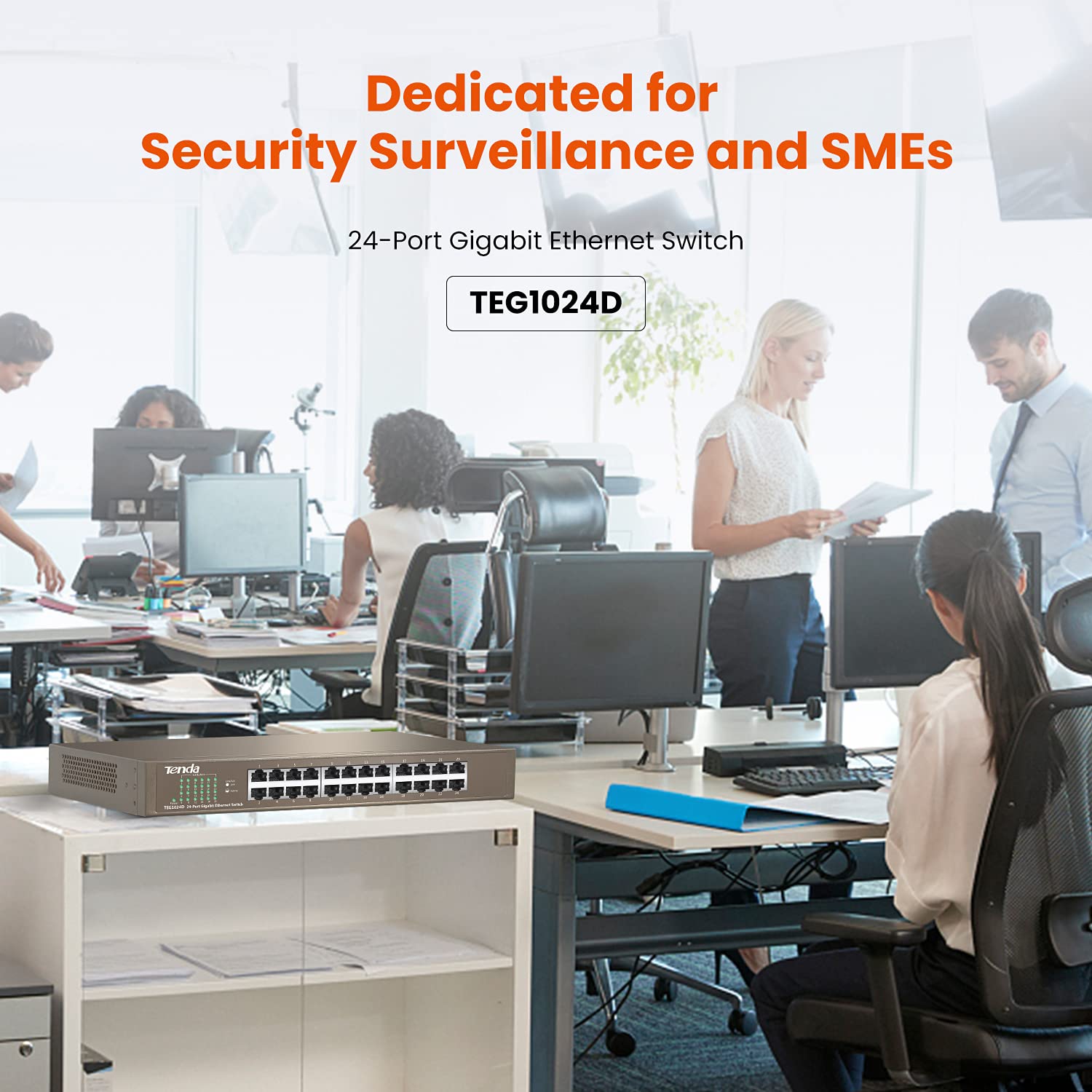 Tenda Teg1024D, 24 Port Gigabit Switch, Unmanaged Desktop Network Hub, Office Ethernet Switch, Fan Less Metal Design, Plug & Pla