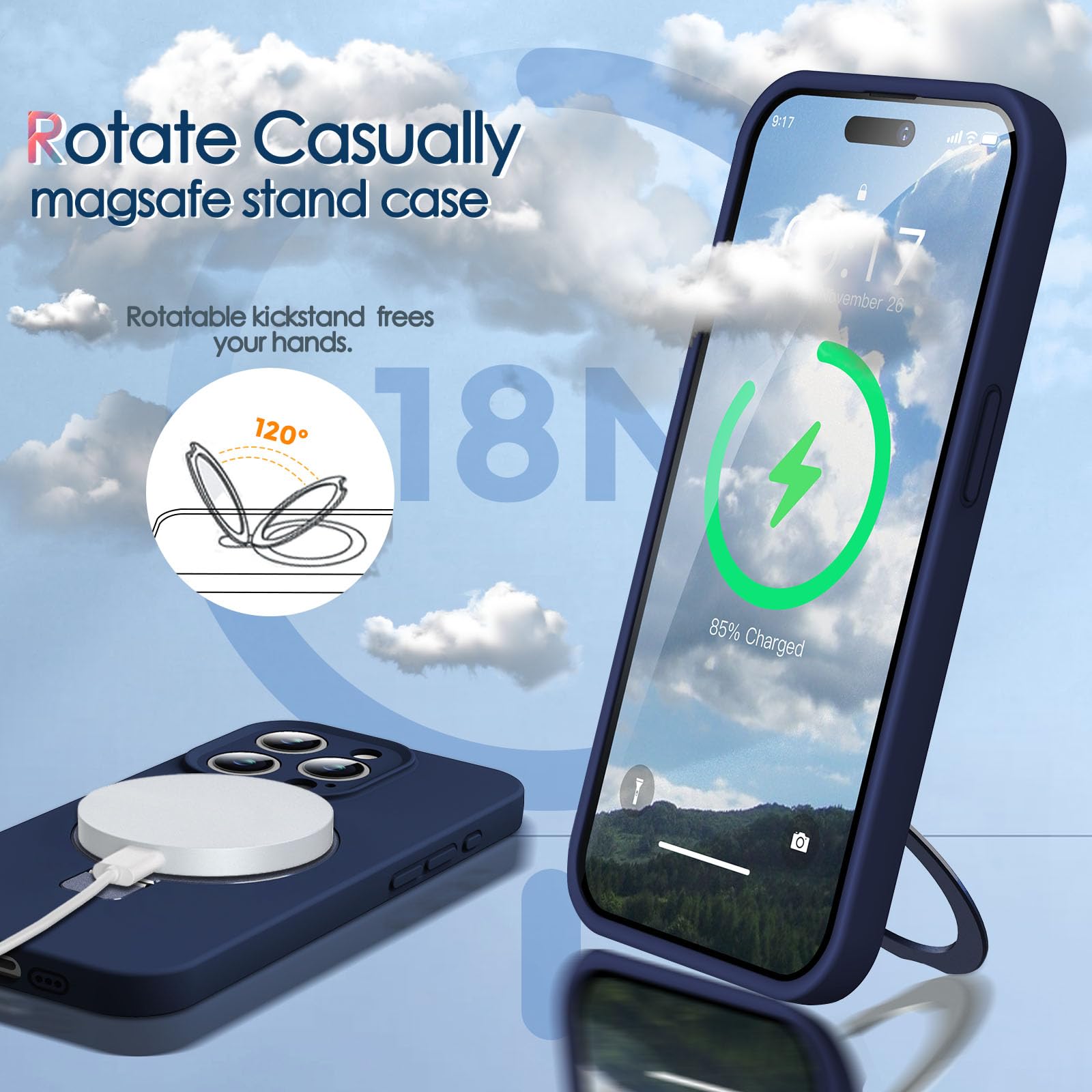 Mag Ring Designed For Iphone 15 Pro Case, Liquid Silicone [Moisturizing Factor] Extreme Soft Slim Phone Case With Stand [Compati