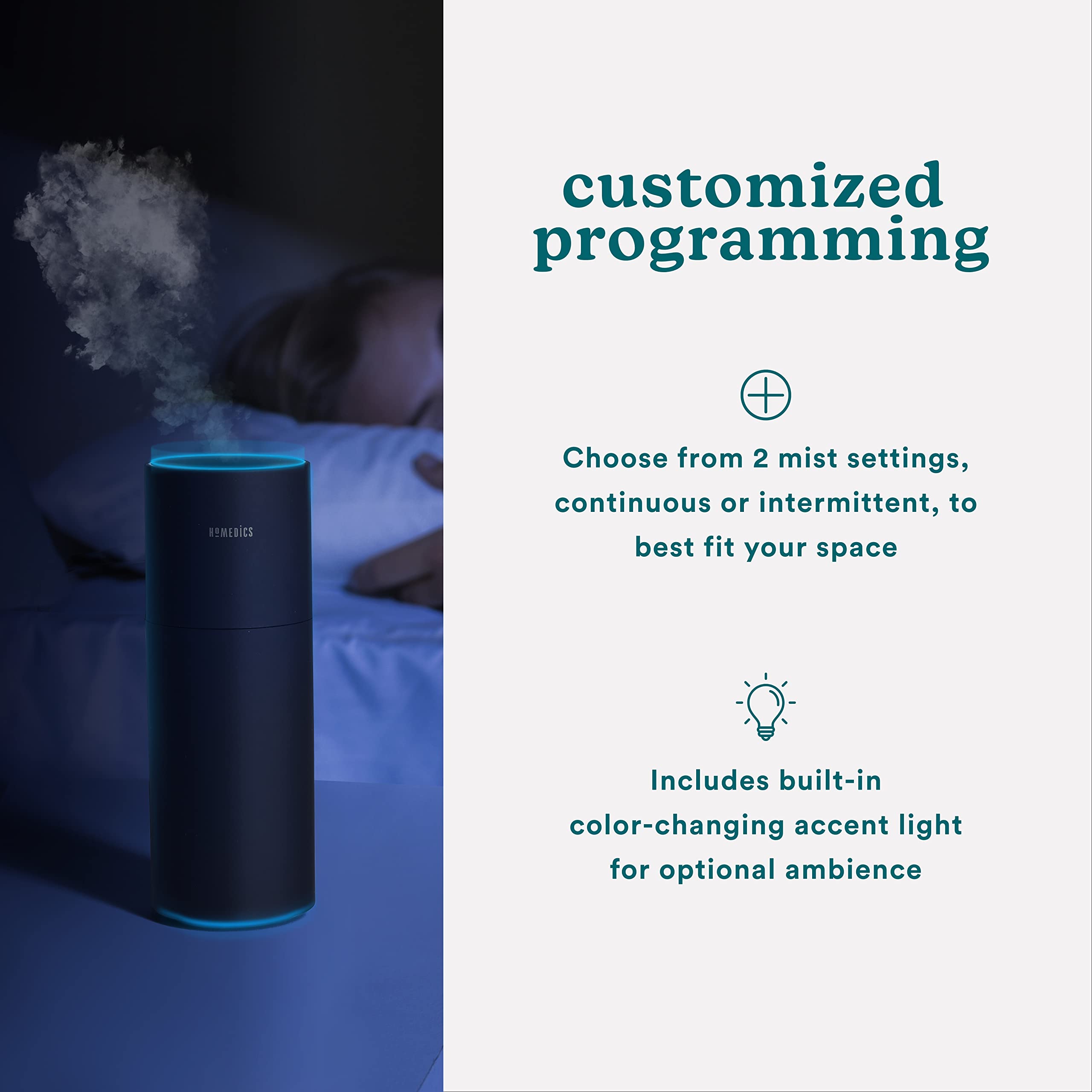 Homedics Portable Humidifier   Small Air Humidifiers For Bedroom, Plants, Office, Travel   Cool Mist Humidifiers, Color Changing