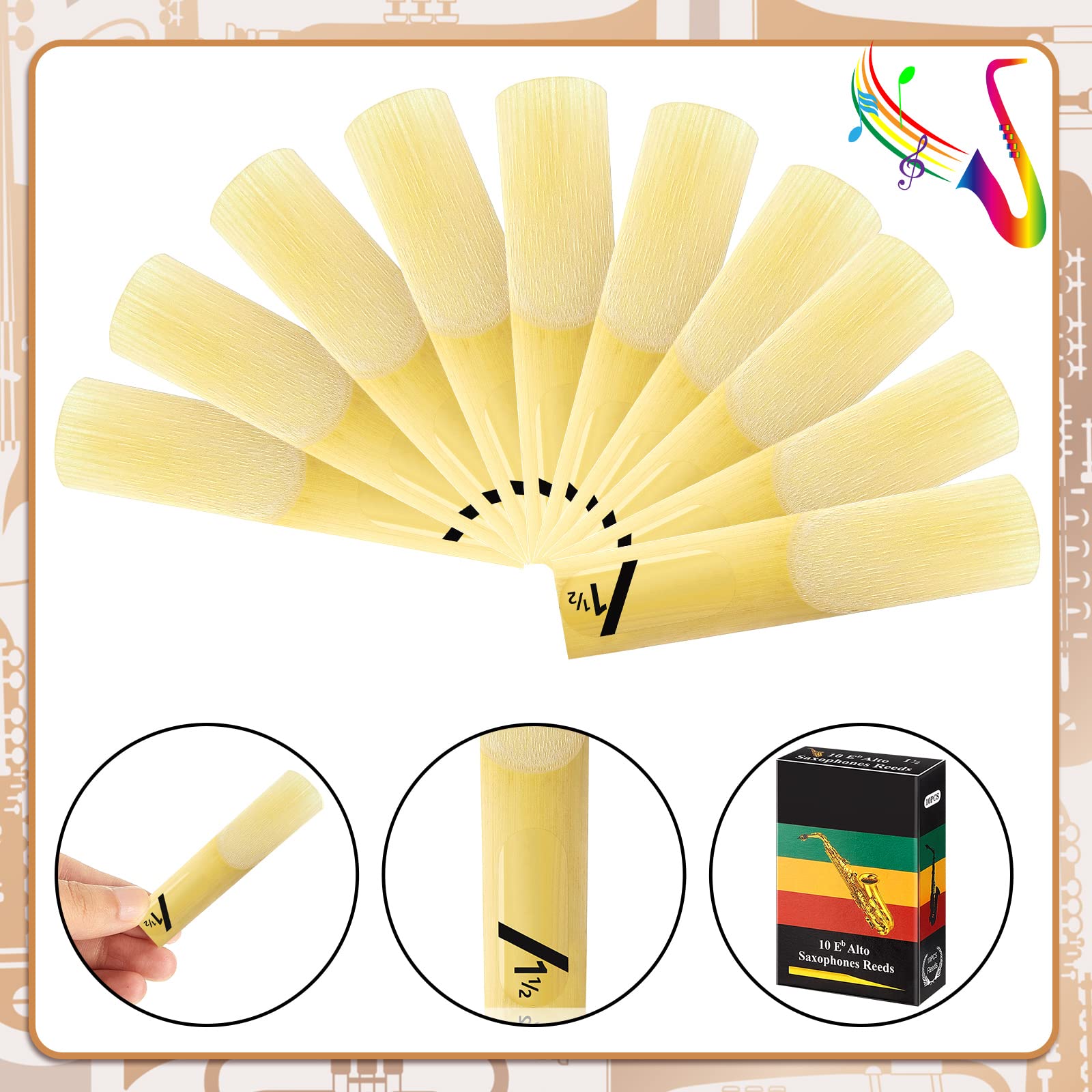Yeshone 20 Pieces Alto Saxophone Sax Reeds Bamboo Saxophone Reeds With Individual Case For Clarinet Soprano Or Alto Sax,1.5 In S