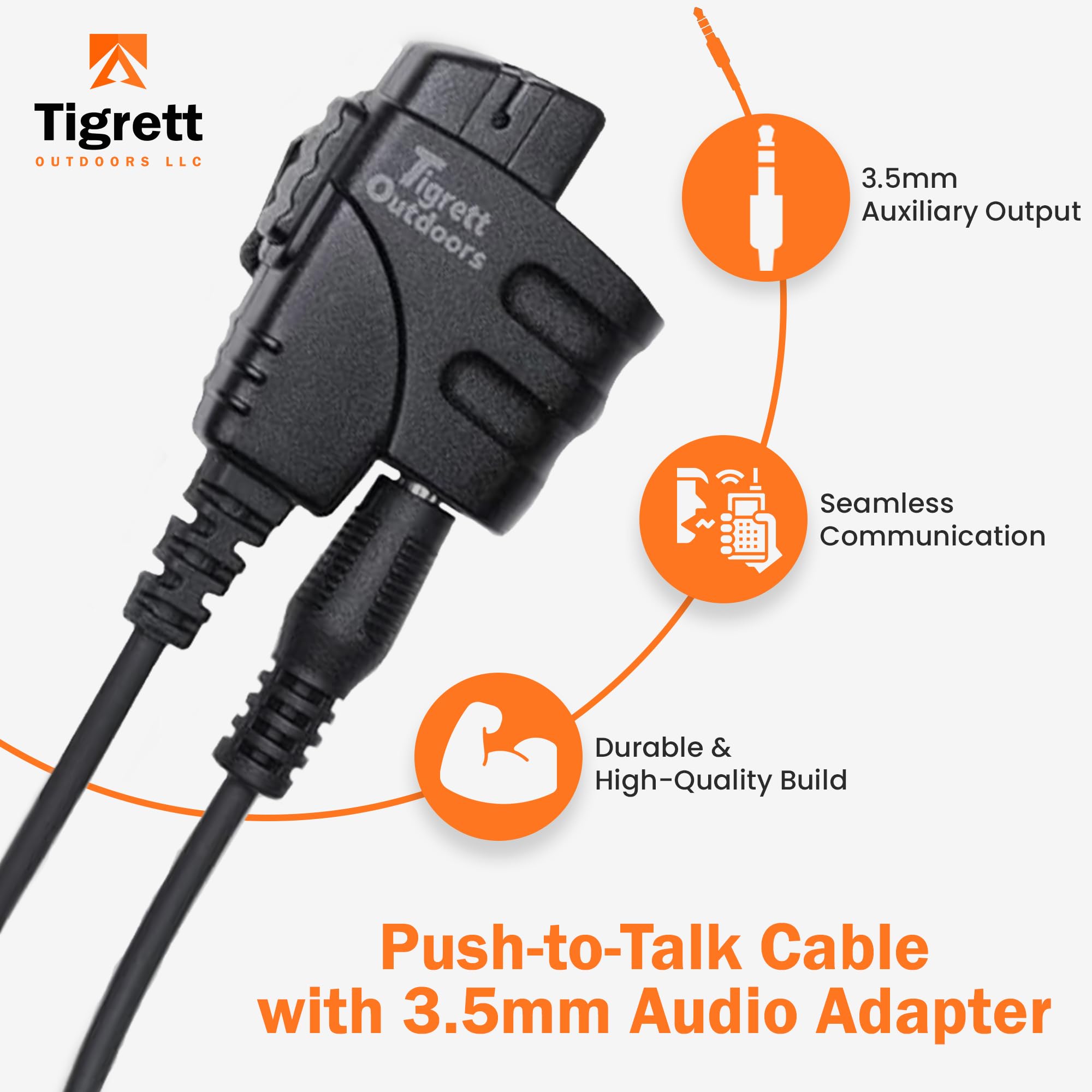 Tigrett Outdoors Smc Push-To-Talk Cable W/ 3.5Mm Audio Cable Adapter For Kenwood K1 Radios Including Baofeng Uv5R - Ptt For Elec