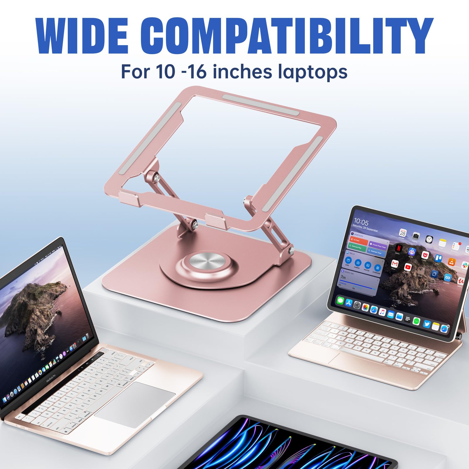 Joyeky Laptop Stand For Desk, Adjustable Computer Stand With 360 Rotating Base, Ergonomic Laptop Riser For Collaborative Work, F