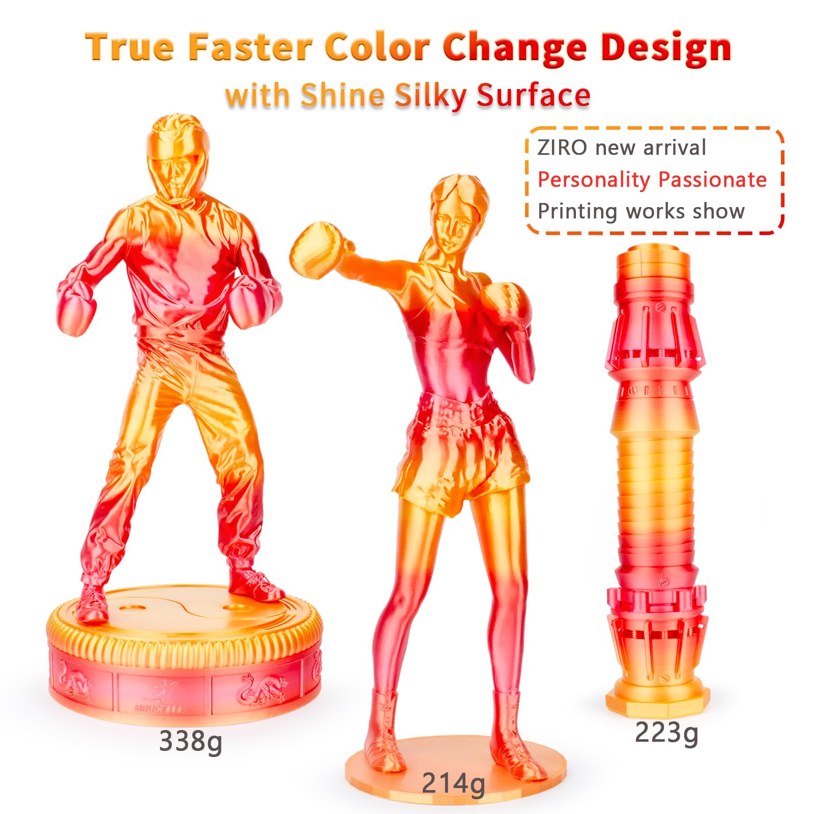 Ziro Shining Fast Color Change Pla, Multicolors Pla Filament 1.75Mm, Color Gradient Material, Fit Most 3D Printers, Dimensional