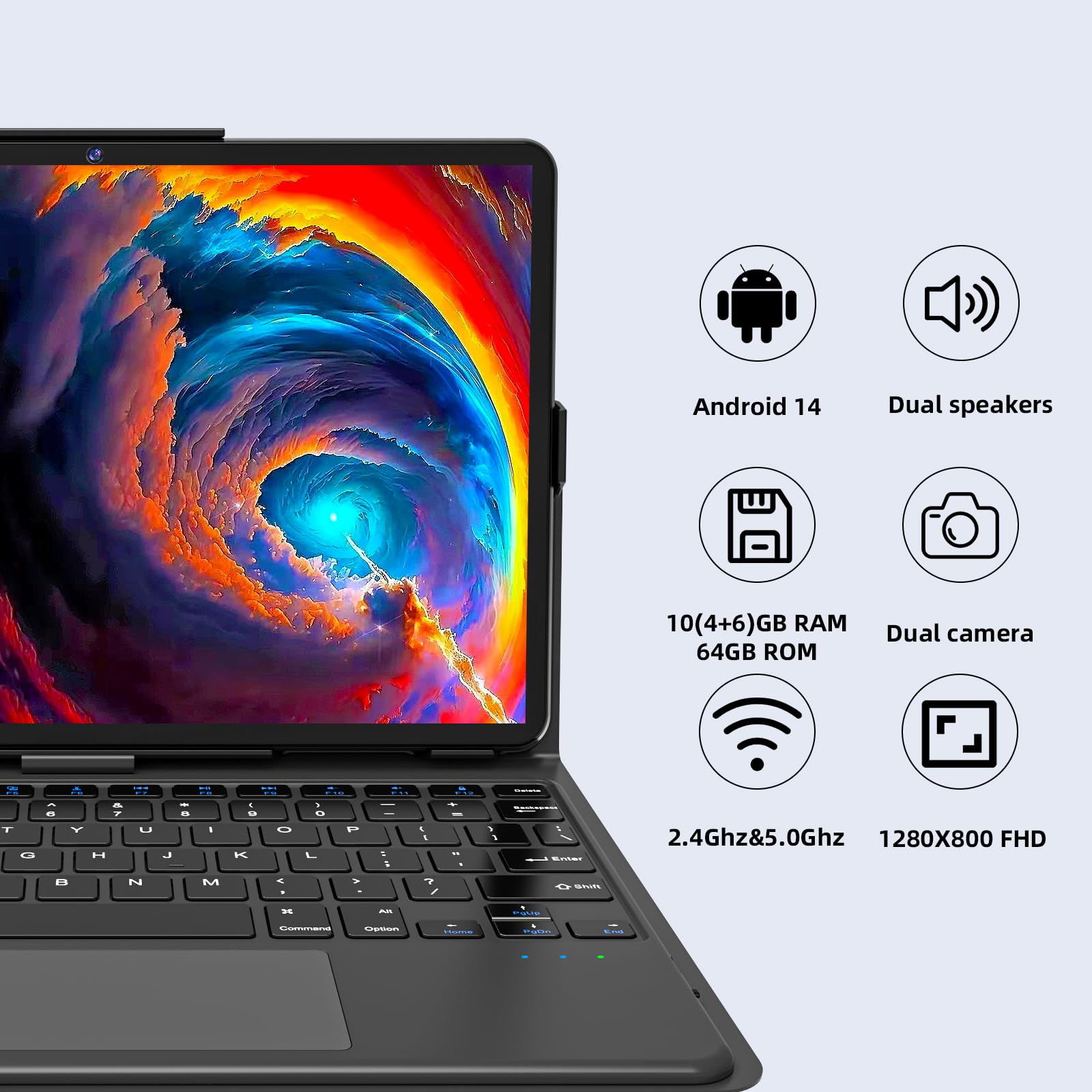 Colorroom Android 14 Tablet 10.1 Inch Tablets, 10Gb Ram + 64Gb Rom 1Tb Expand, Octa Core Tablet With Keyboard, Gps, 8000Mah, 128