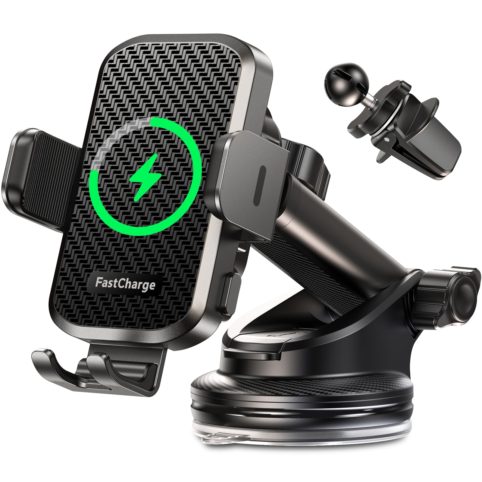Chgeek Wireless Car Charger With Phone Holder Mount, 15W Fast Charging Auto Clamping Phone Holders For You Car Windshield Dashbo