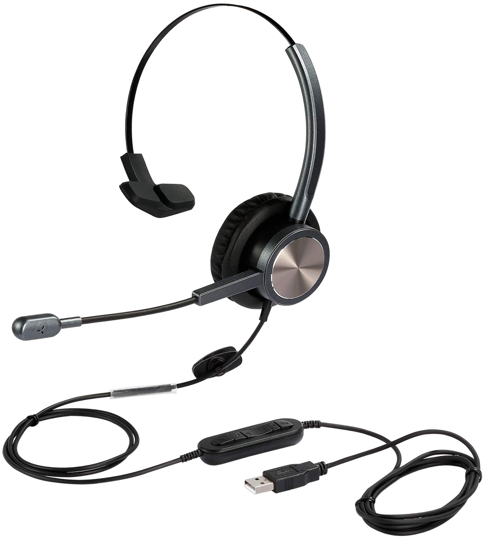 N/X Usb Headset With Microphone Noise Cancelling For Pc Laptop, Mono Computer Headset With Voice Recognition Mic For Softphones 