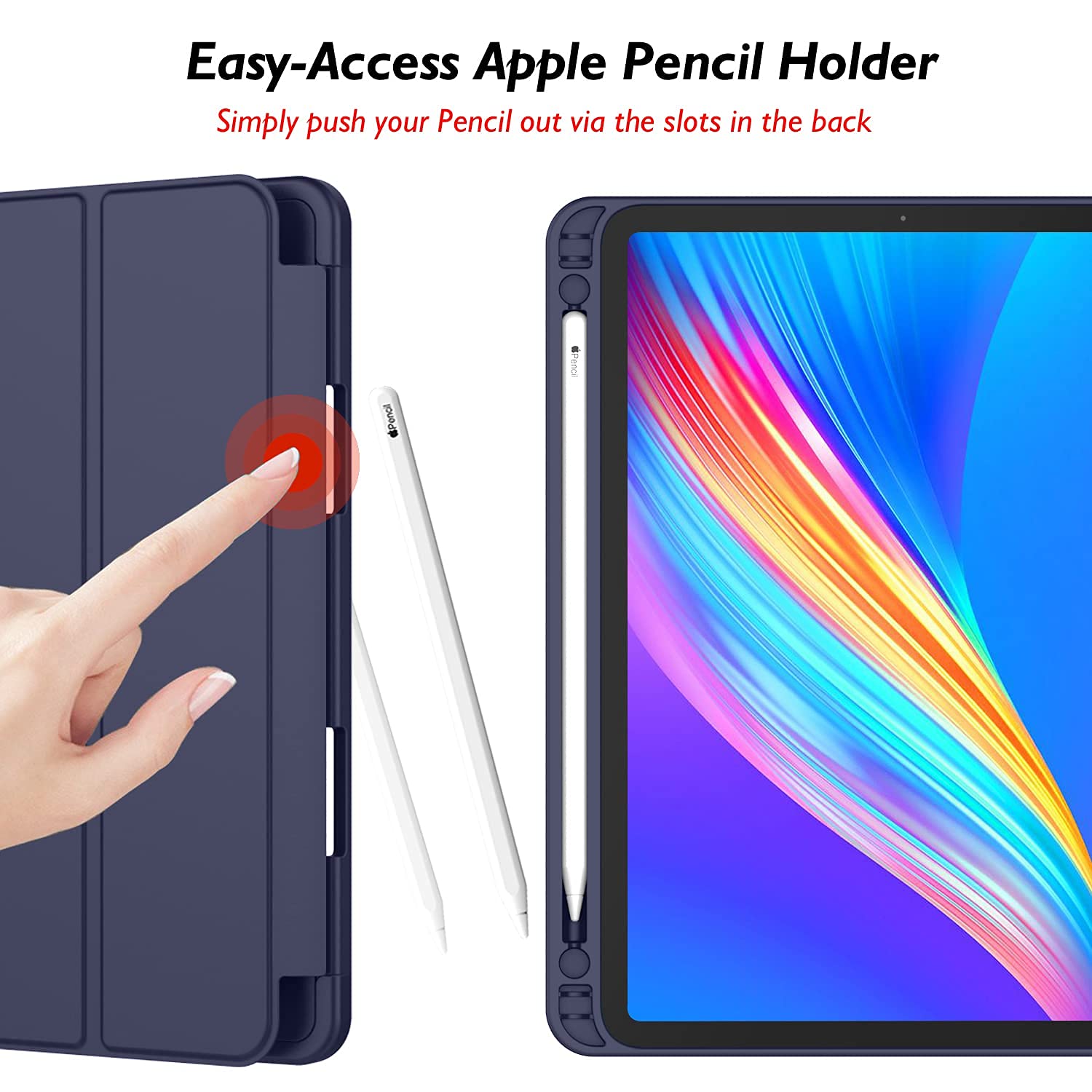 Imieet New Ipad Pro 11 Inch Case 2022(4Th Gen)/ 2021(3Rd Gen) With Pencil Holder [Support Ipad 2Nd Pencil Charging/Pair],Trifold Stand Smart Case With Soft Tpu Back,Auto Wake/Sleep(Dark Blue)