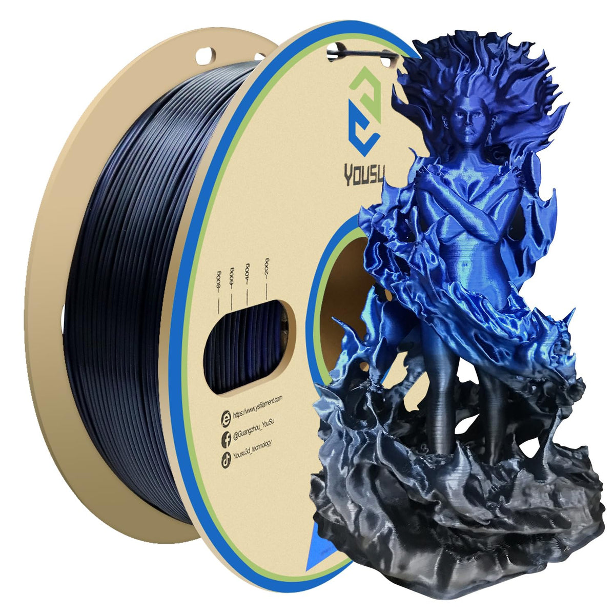 Yousu Pla Filament 175Mm, 3D Printer Filament Silk Black Blue Color Changing Filament 3D Printing Gradient Filament 175 + 002Mm,