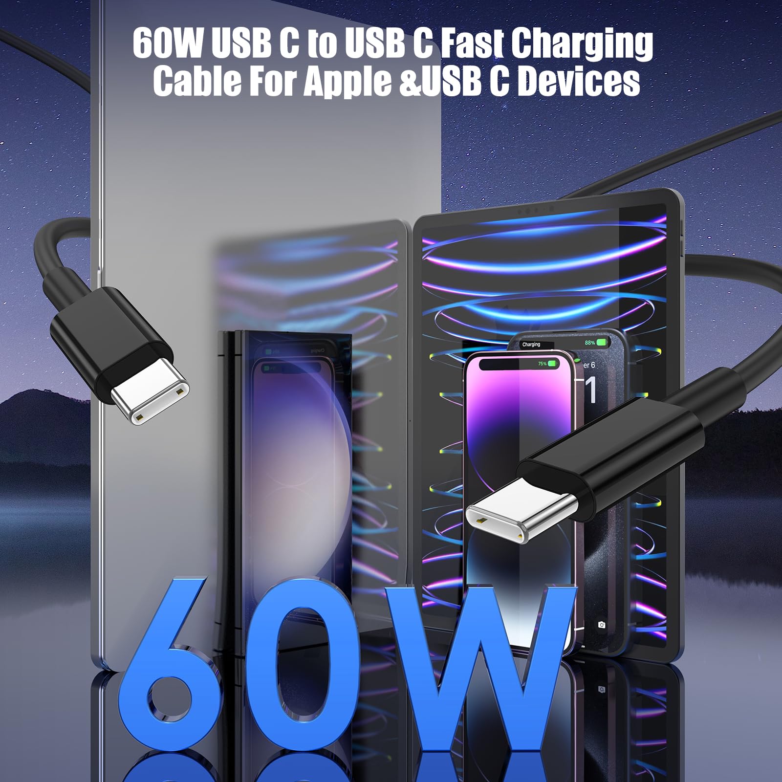 Lofpye 3 Pack Black 3.3Ft 60W Usb C To Usb C Cable, Type C To Type C Cable,Fast Charging Cable For Iphone 15/15Plus/15 Pro/15Pro