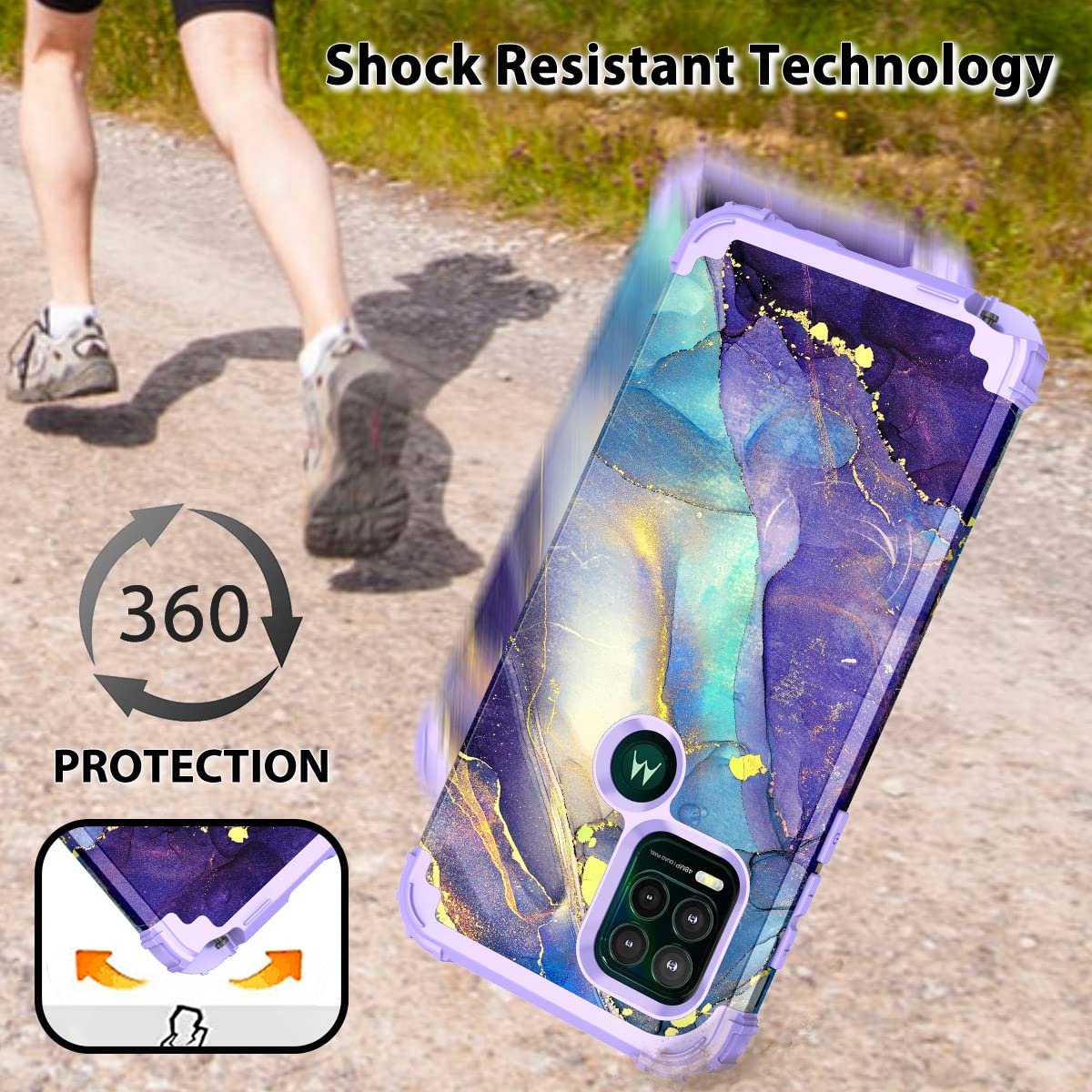 Rancase For Moto G Stylus 2021 5G Case,Three Layer Heavy Duty Shockproof Protection Hard Plastic Bumper +Soft Silicone Rubber Pr