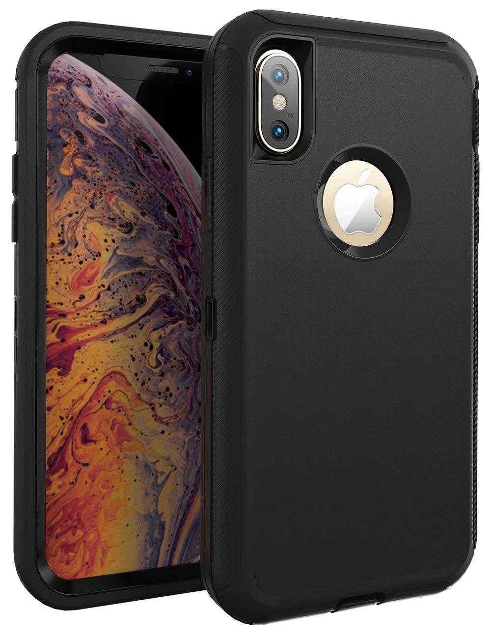 Mxx Iphone Xs Max Case Heavy Duty 3 In 1 Layers Rugged Rubber Shockproof Protection Cases Covers [Support Wireless Charging] For