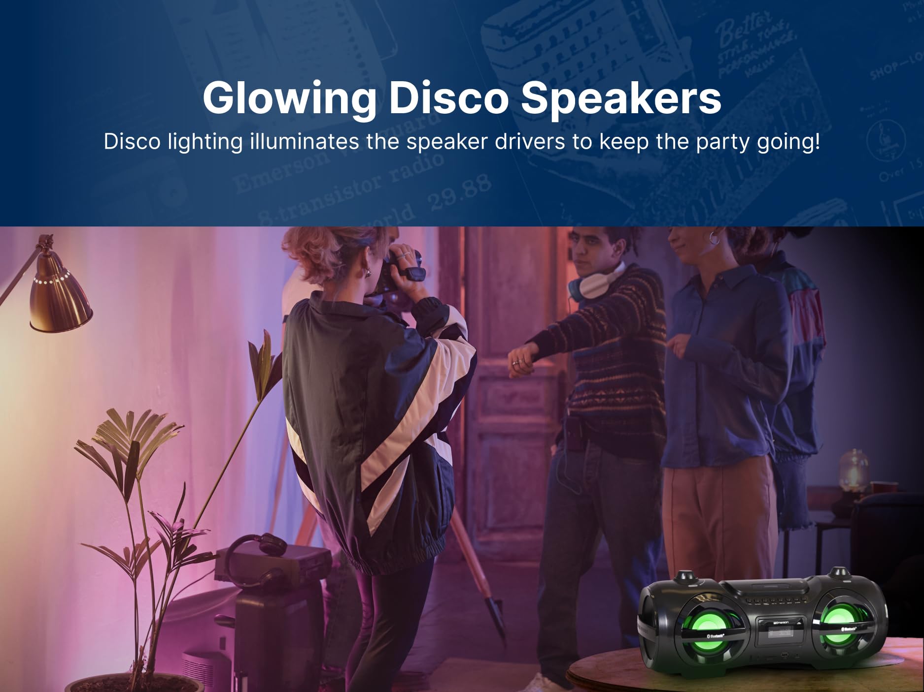 Emerson Epb-3005 Retro Portable Boombox Cd Player, Cassette, Am/Fm Radio, Bluetooth, Usb, Led Display, Aux-In, Headphone Jack, B