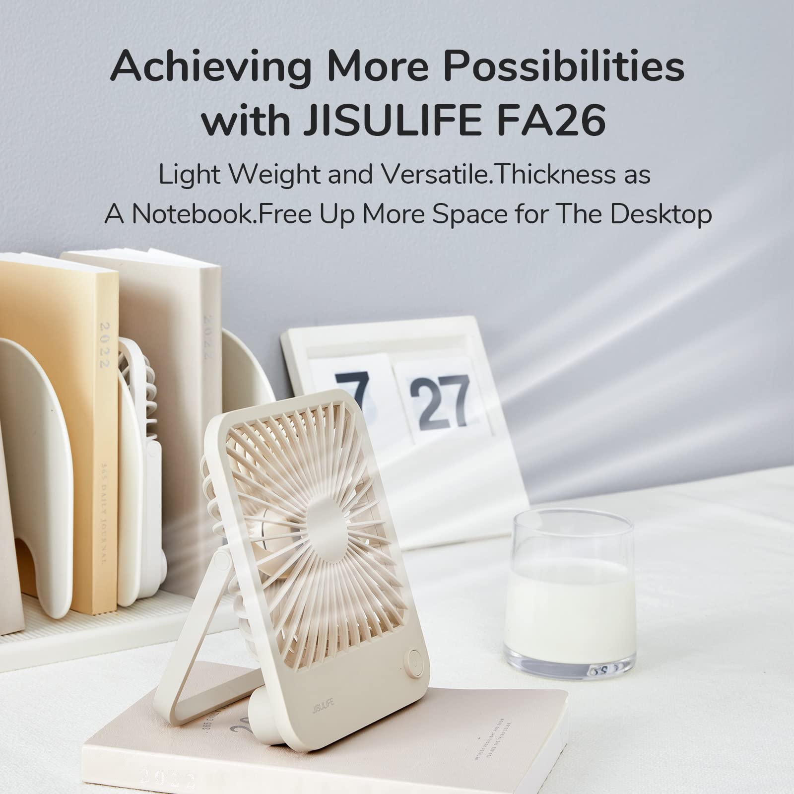 Jisulife Desk Fan Battery Operated Small Fan,180 Foldable Portable Fan, 4 Speeds Adjustable Ultra Quiet For Home Office Travel O