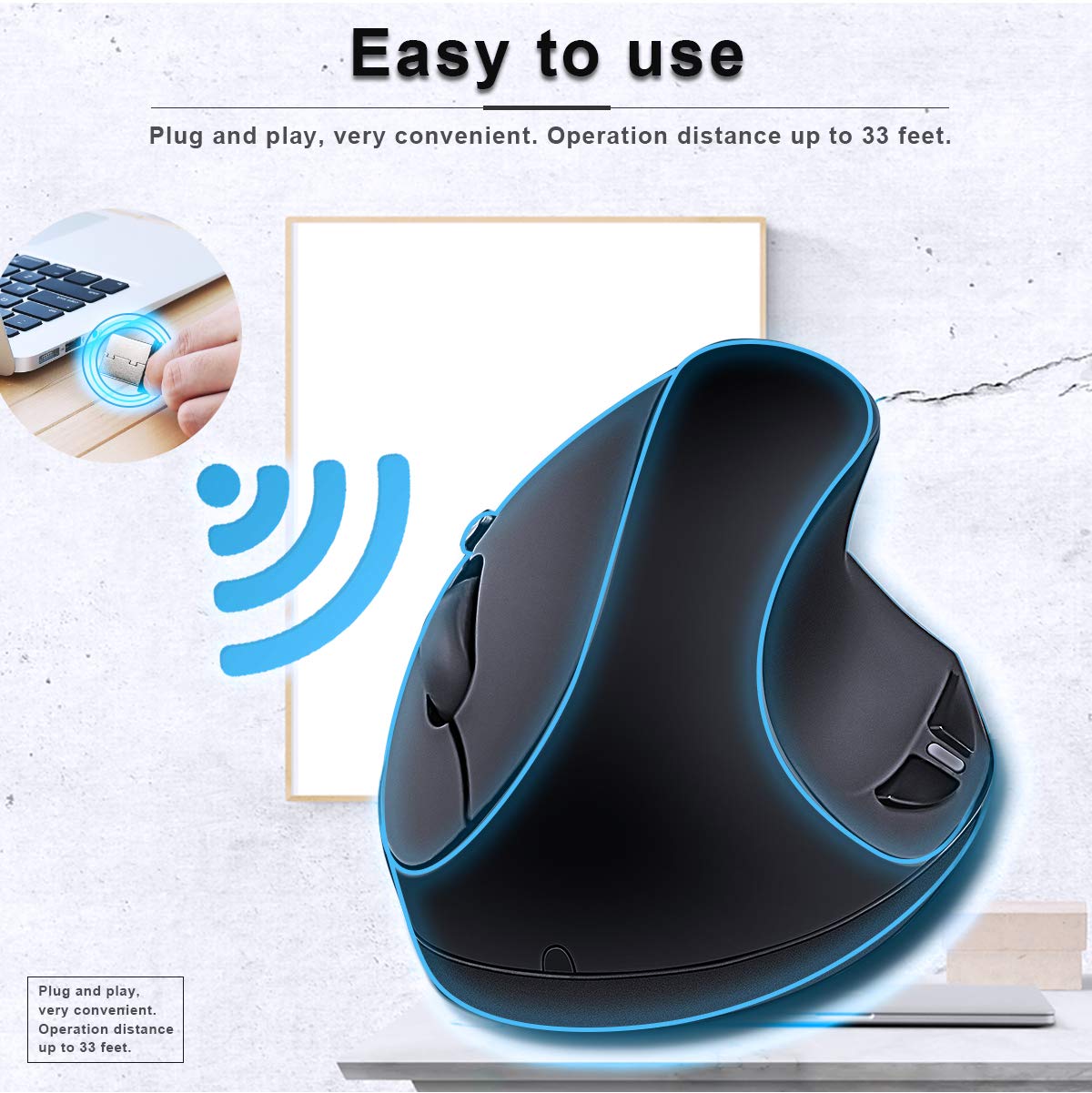 Ergonomic Wireless Mouse,Vertical Mouse 2.4Ghz Optical Mice With Adjustable Dpi For Small Hands,Black