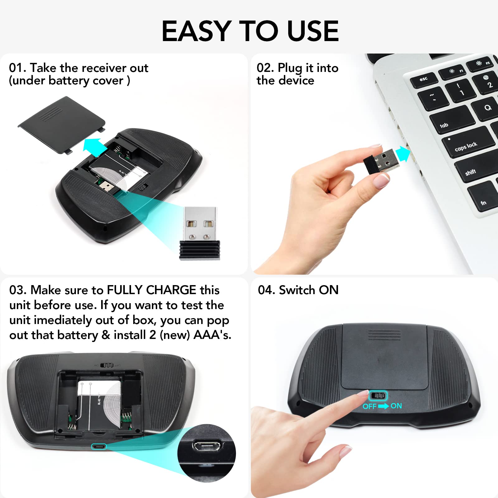 Miritz 2.4Ghz Wireless Mini Keyboard With Mouse Touchpad Remote Control, Led Backlit Colorful, Usb Liion Battery Charging Black